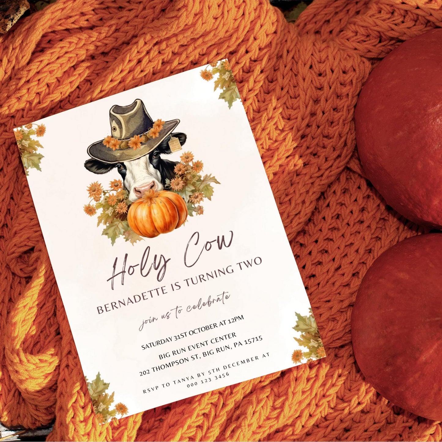 Holy Cow Pumpkin Birthday Party Invitation