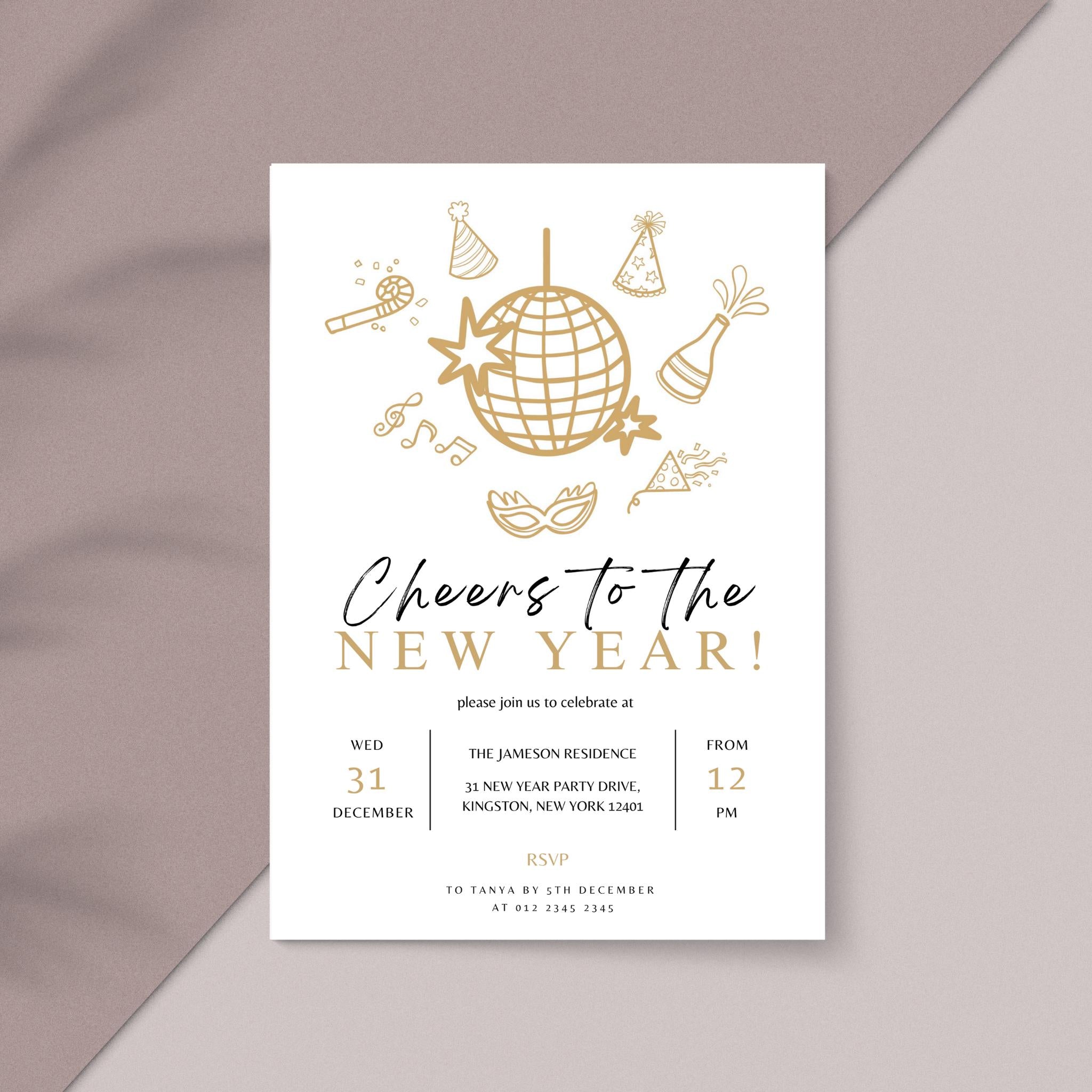Gold Minimalist New Year's Eve Party Invitation