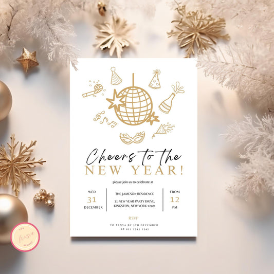 Gold Minimalist New Year's Eve Party Invitation