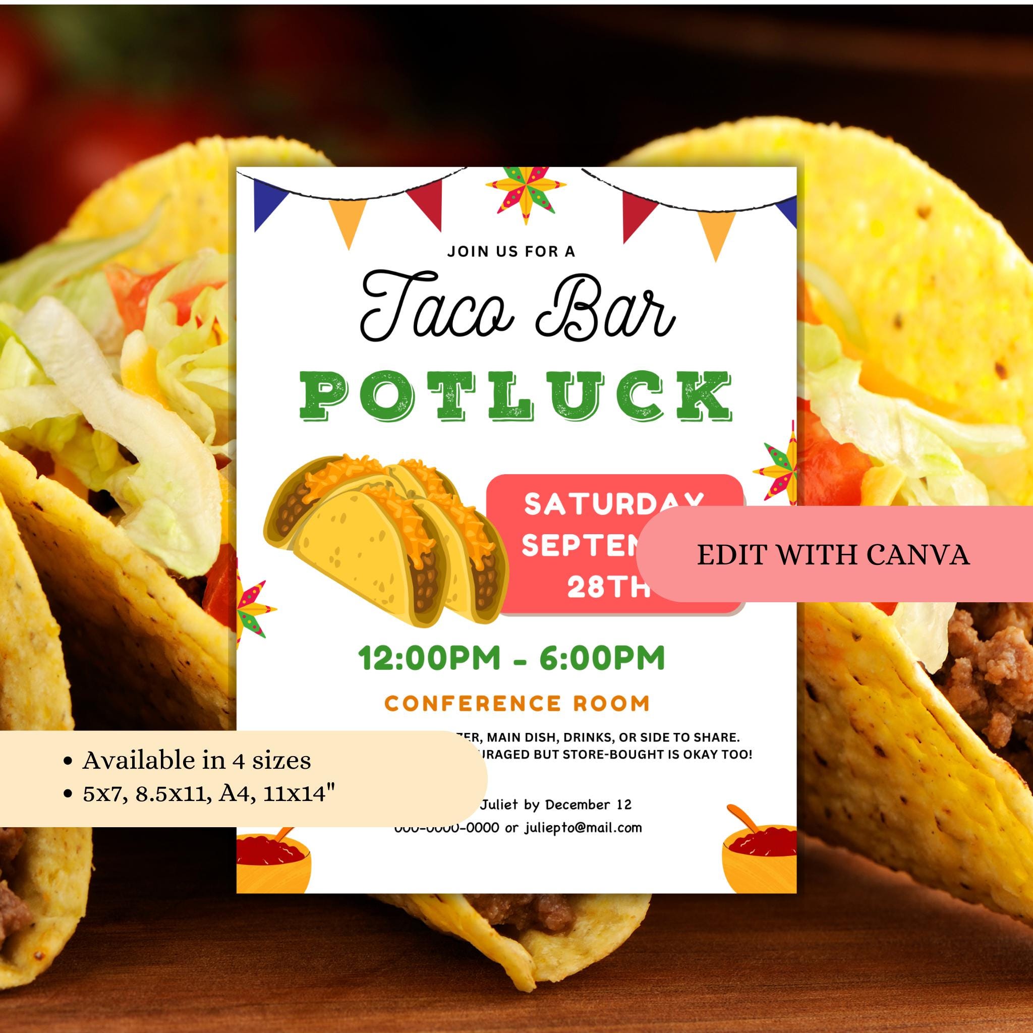Taco Bar Potluck Flyer Template & Sign-up Sheet