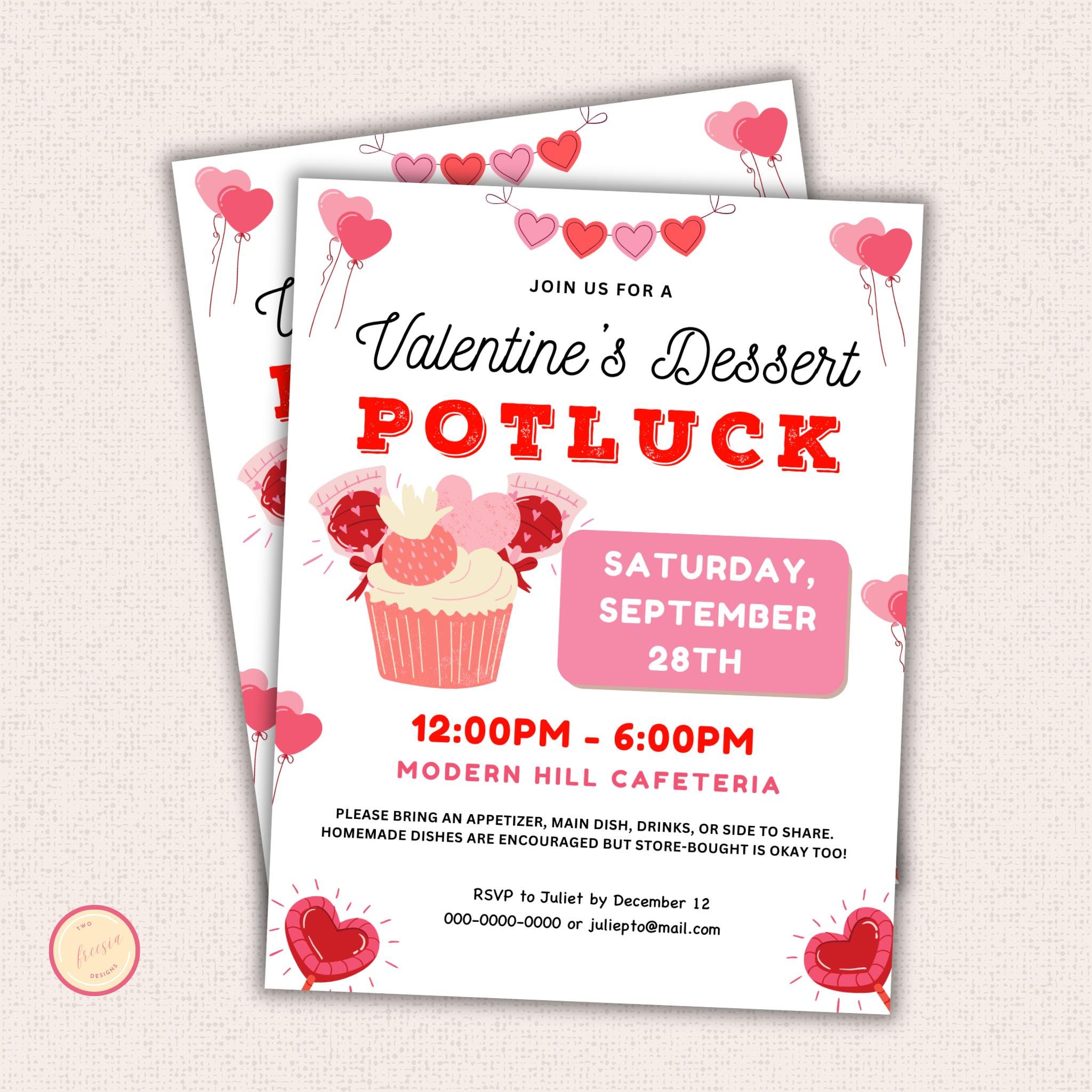Valentine's Dessert Potluck Flyer Template