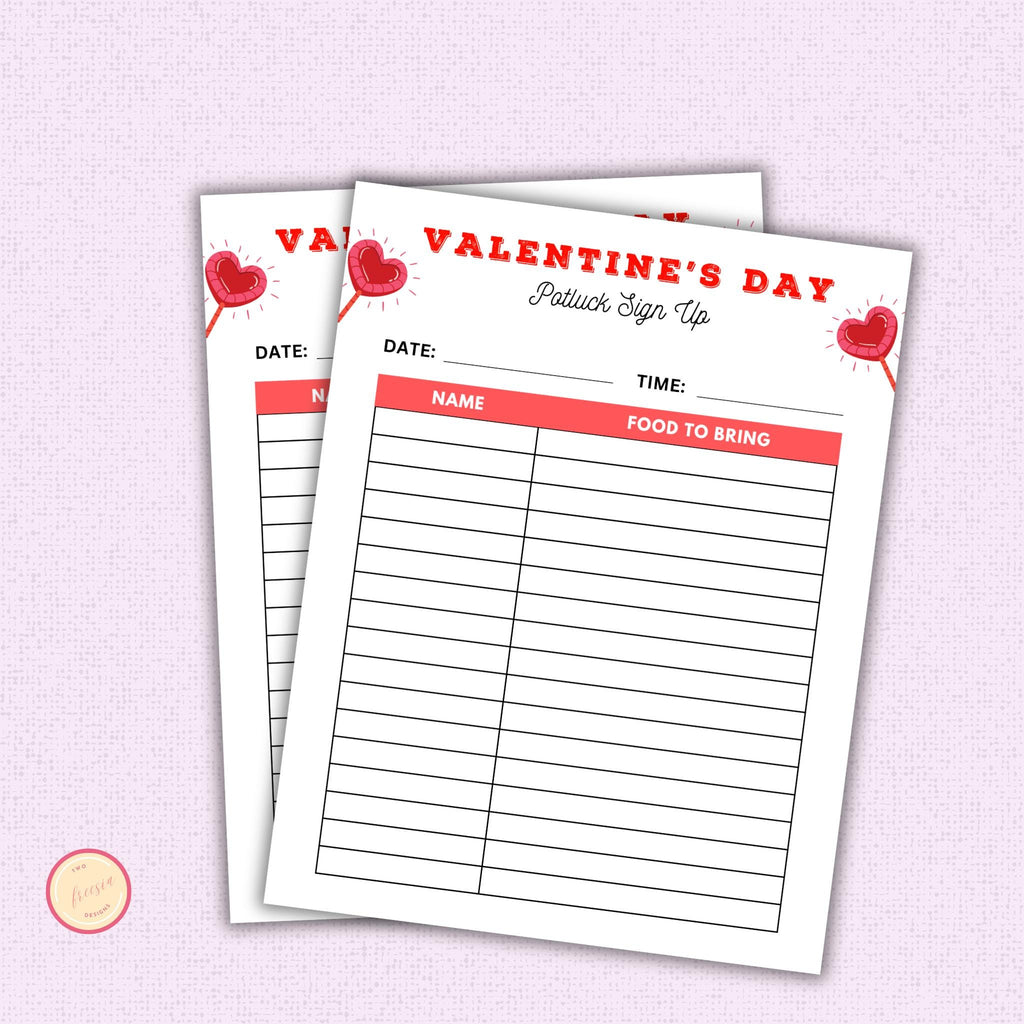 Valentine's Day Potluck Sign-Up Sheet Template