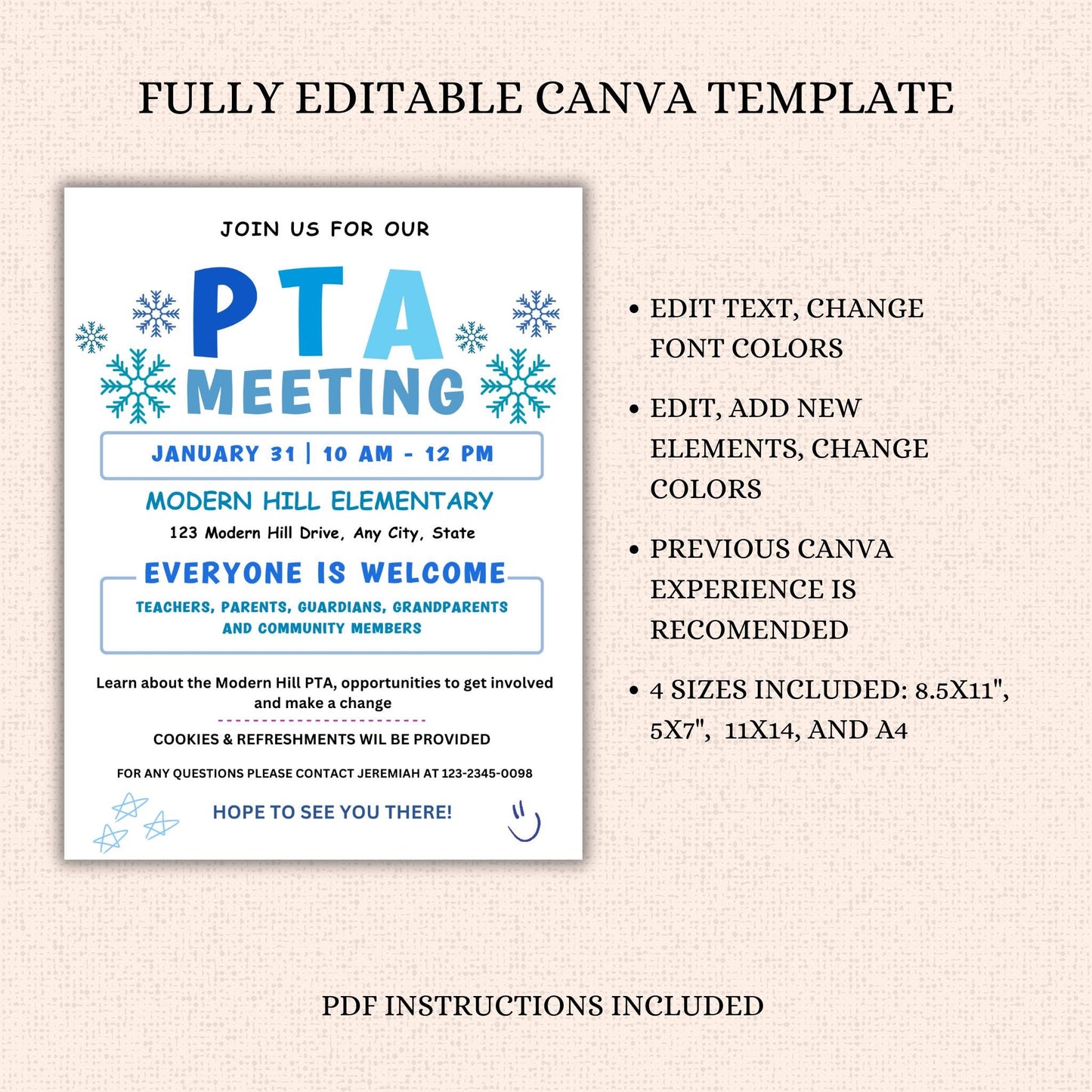 January PTA PTO Monthly Meetings Flyer Template