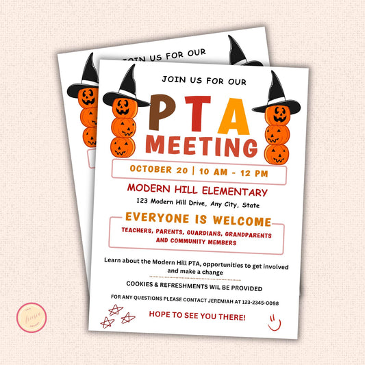 October PTA PTO Monthly Meetings Flyer Template