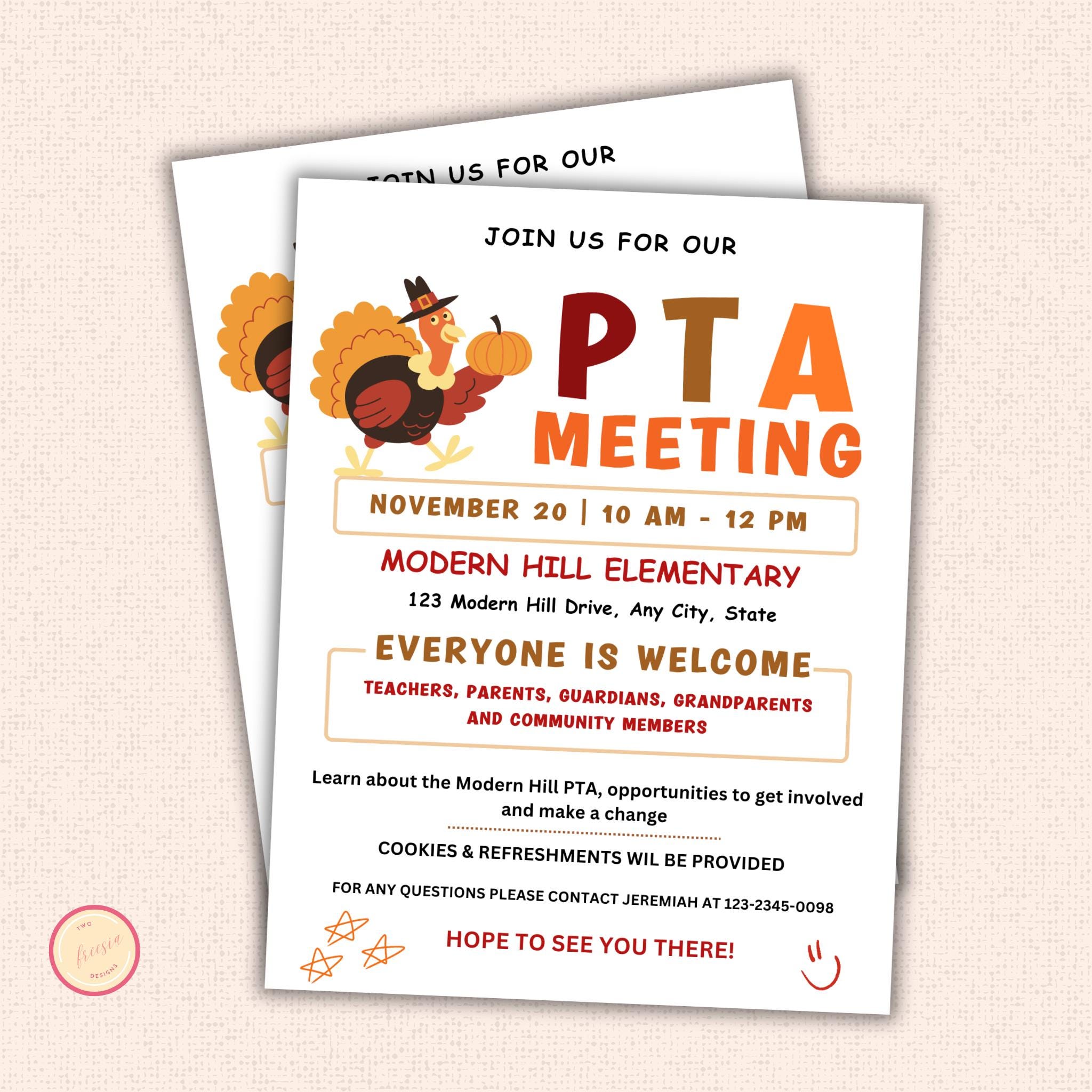 November PTA PTO Monthly Meeting Flyer Template