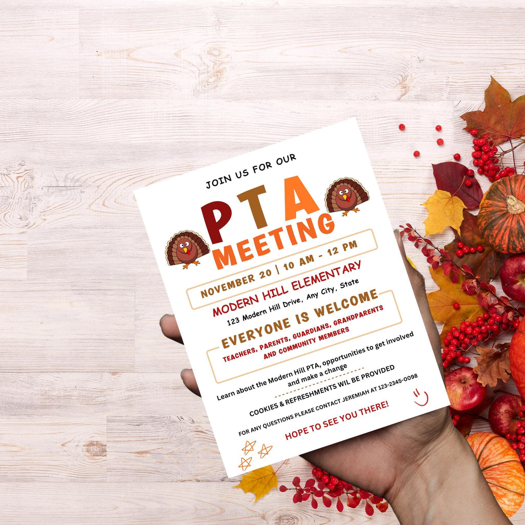 November PTA PTO Monthly Meeting Flyer Template