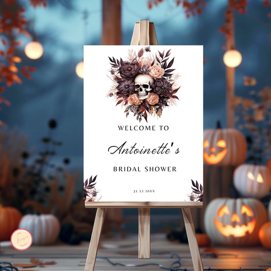 Floral Skull Halloween Bridal Shower Welcome Sign