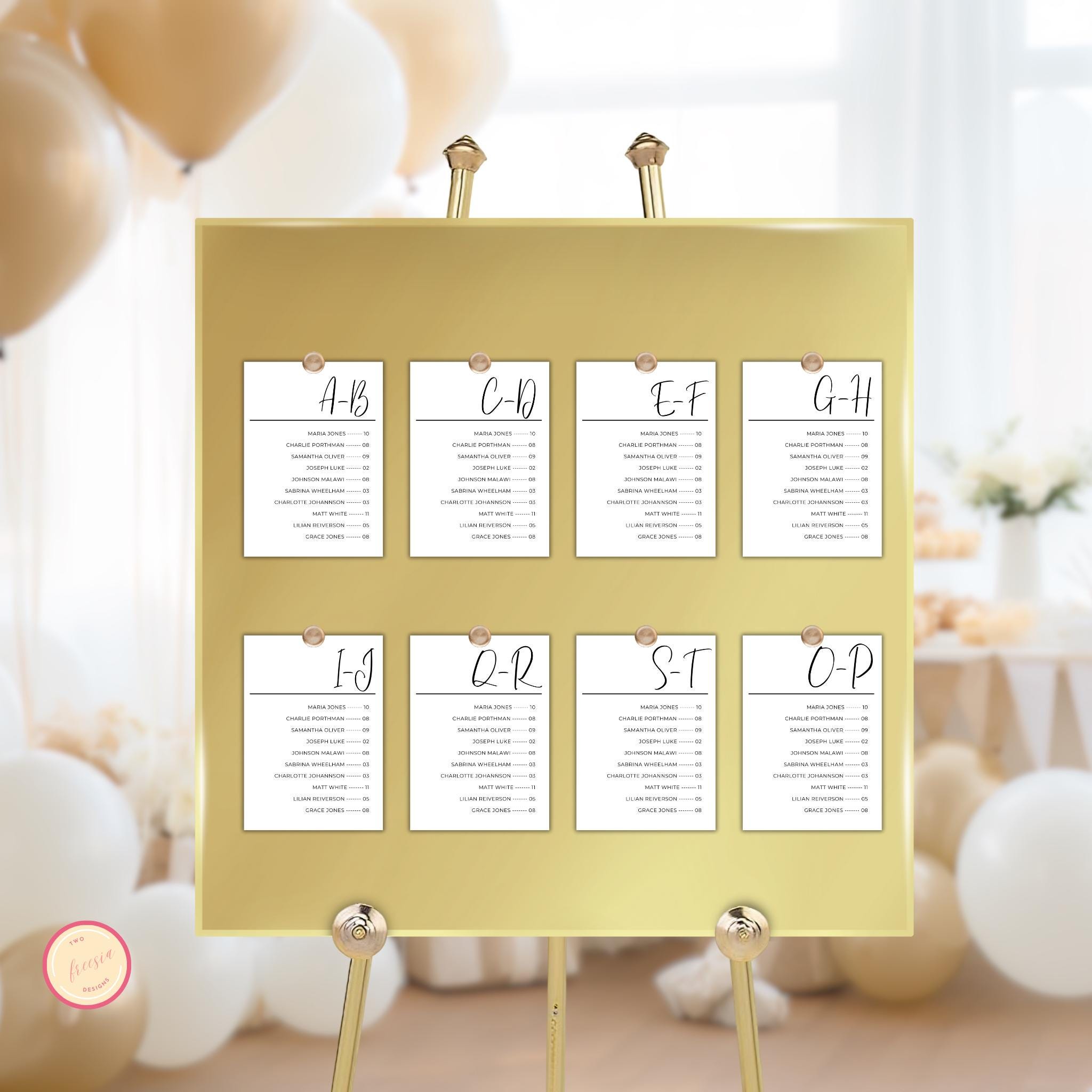 5x7 Alphabetical Seating Chart Template