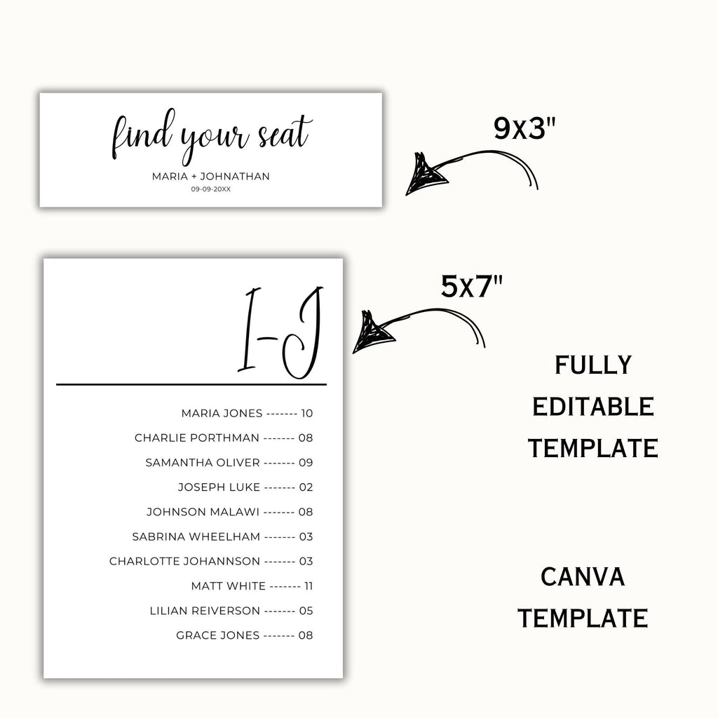 5x7 Alphabetical Seating Chart Template