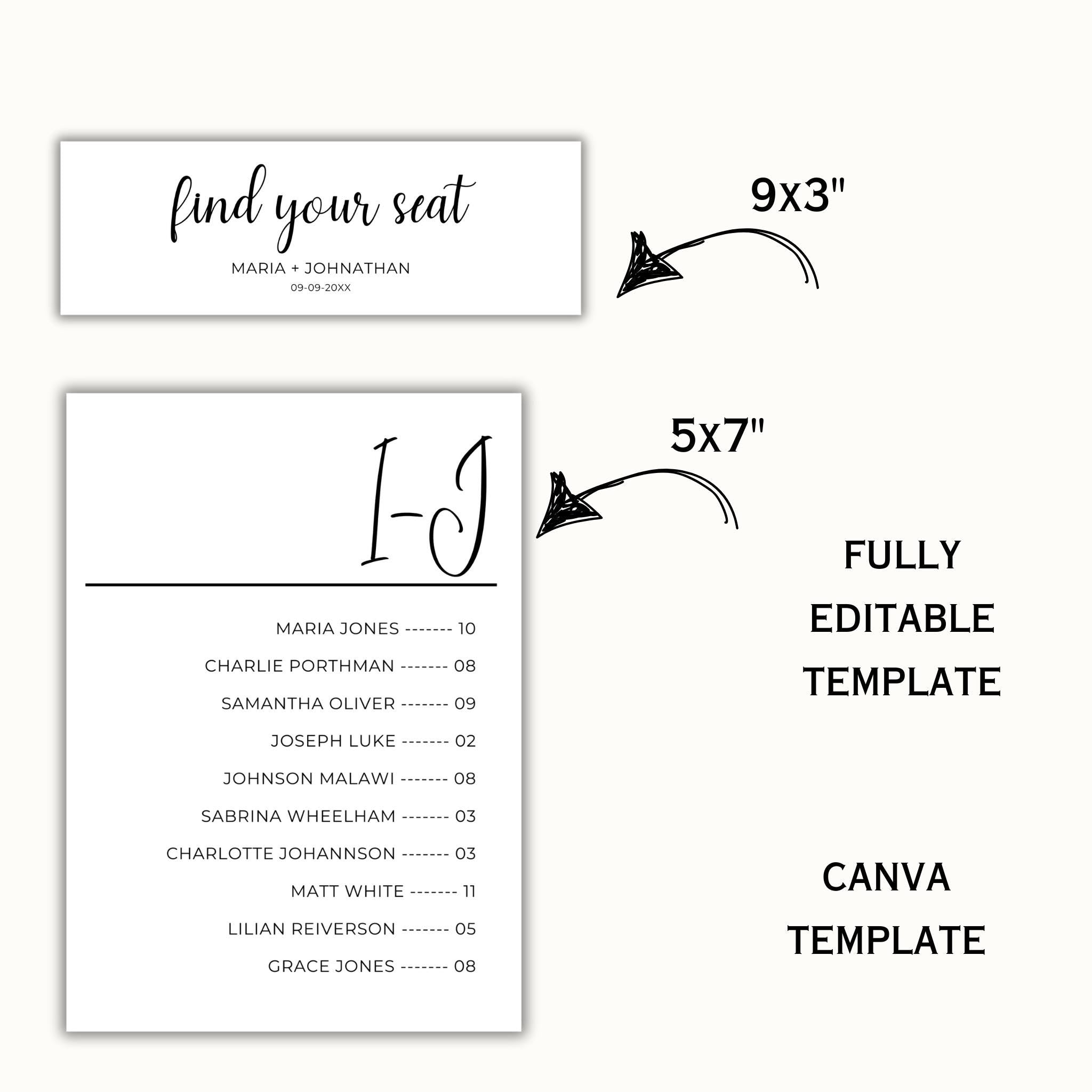 5x7 Alphabetical Seating Chart Template
