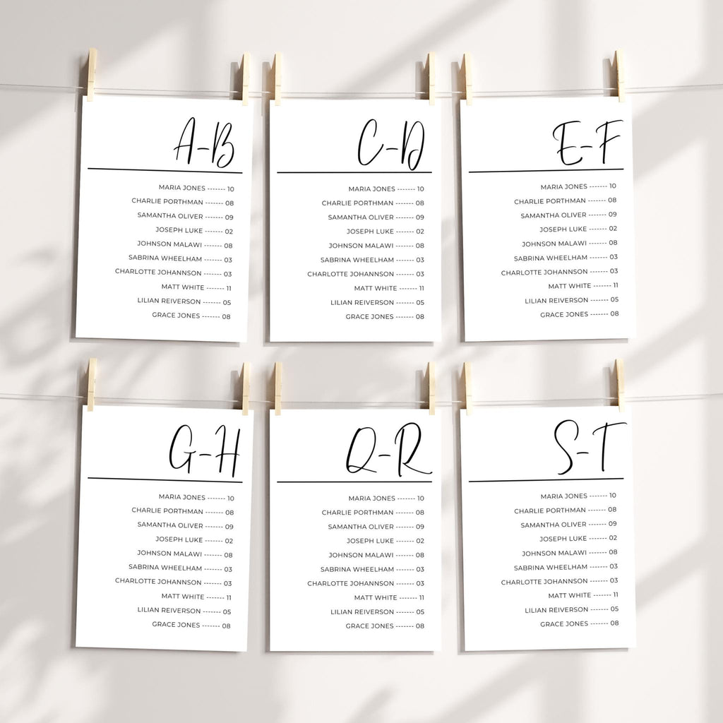 5x7 Alphabetical Seating Chart Template