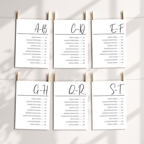 5x7 Alphabetical Seating Chart Template