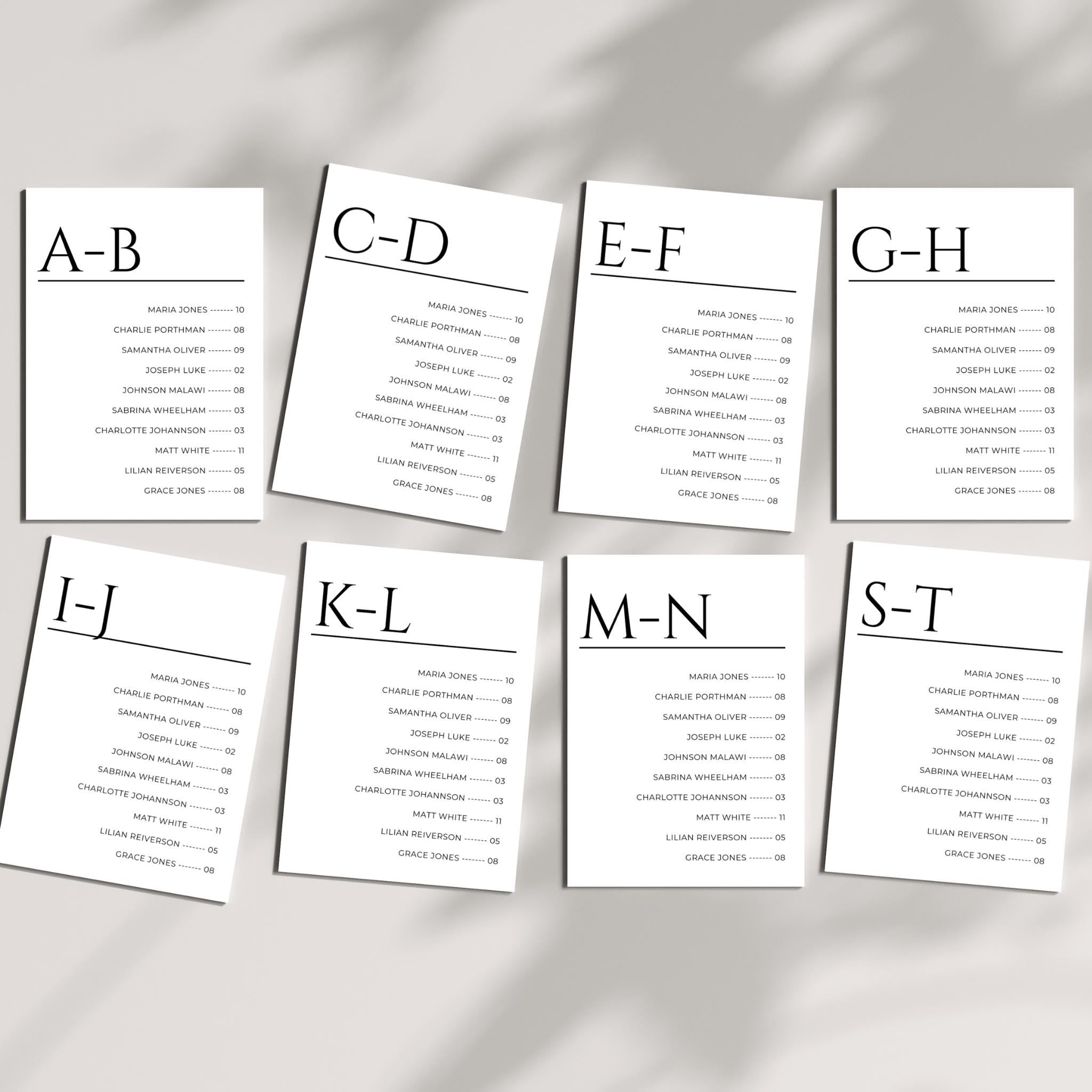 Alphabetical Wedding Seating Chart Template