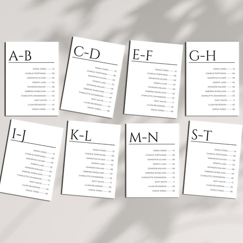 Alphabetical Wedding Seating Chart Template