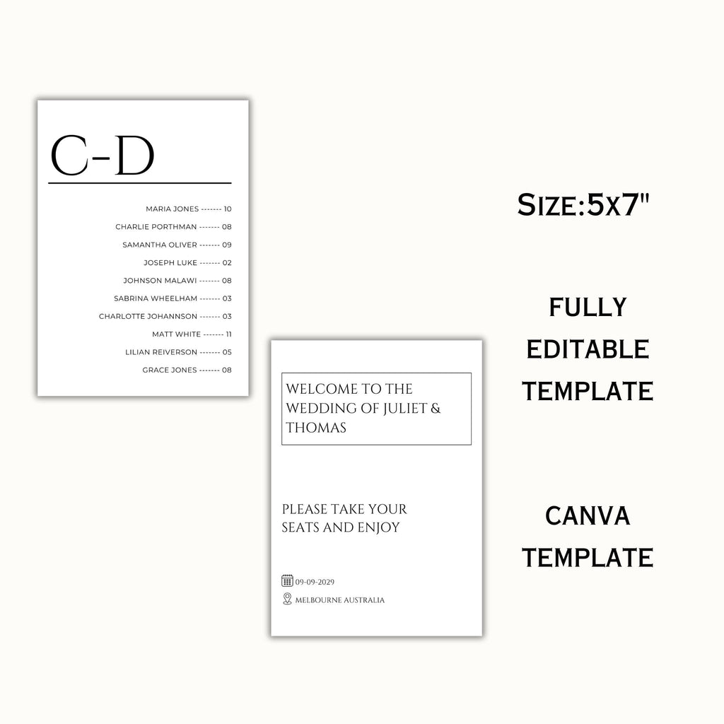 Alphabetical Seating Chart Template, 5x7