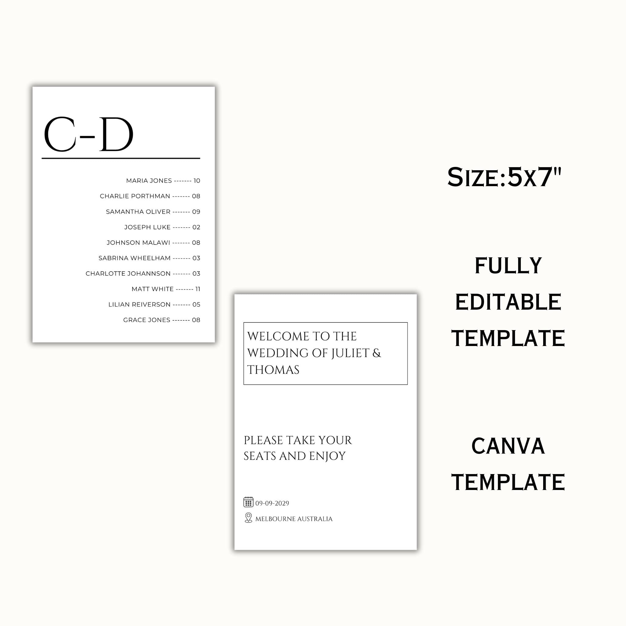 Alphabetical Seating Chart Template, 5x7