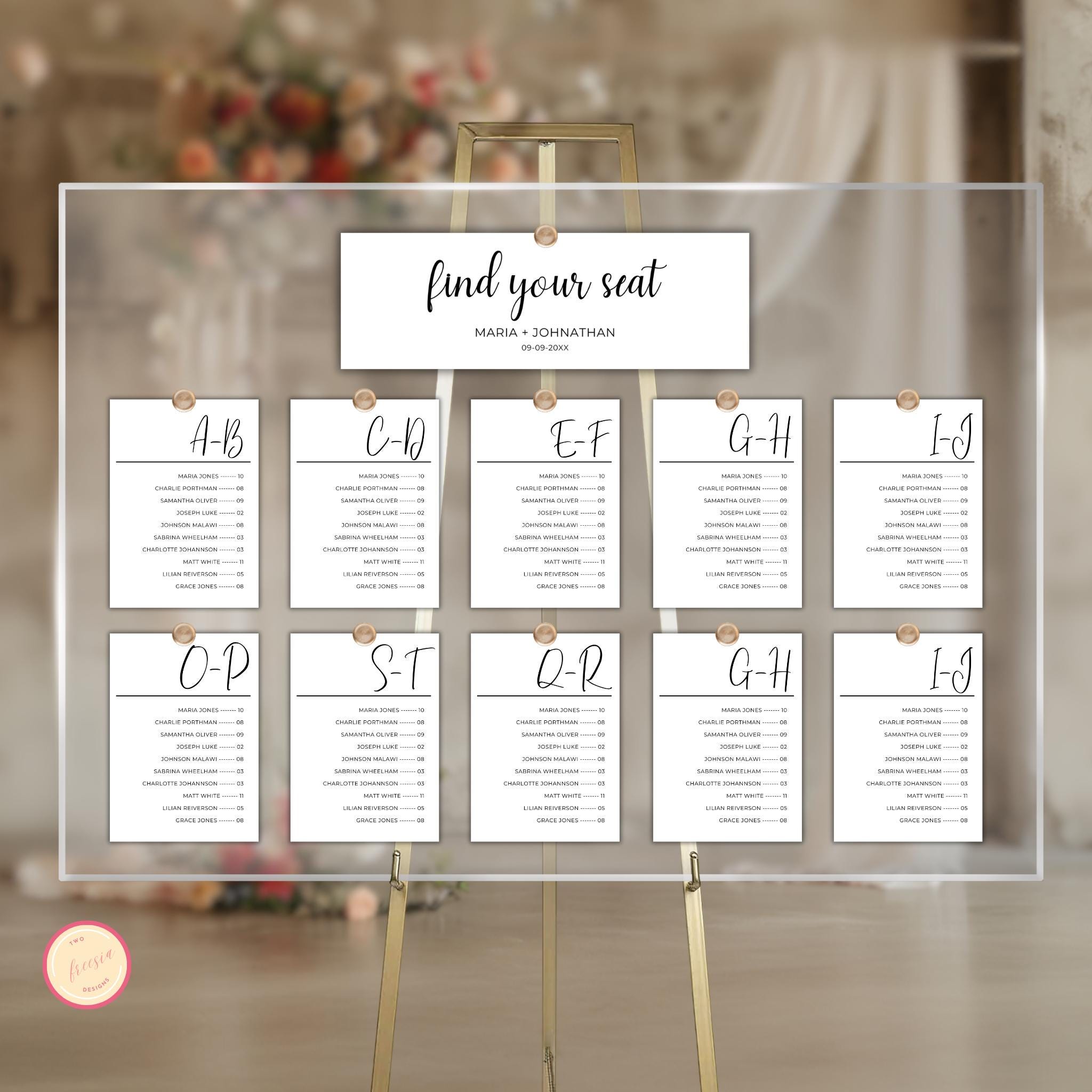 5x7 Alphabetical Seating Chart Template