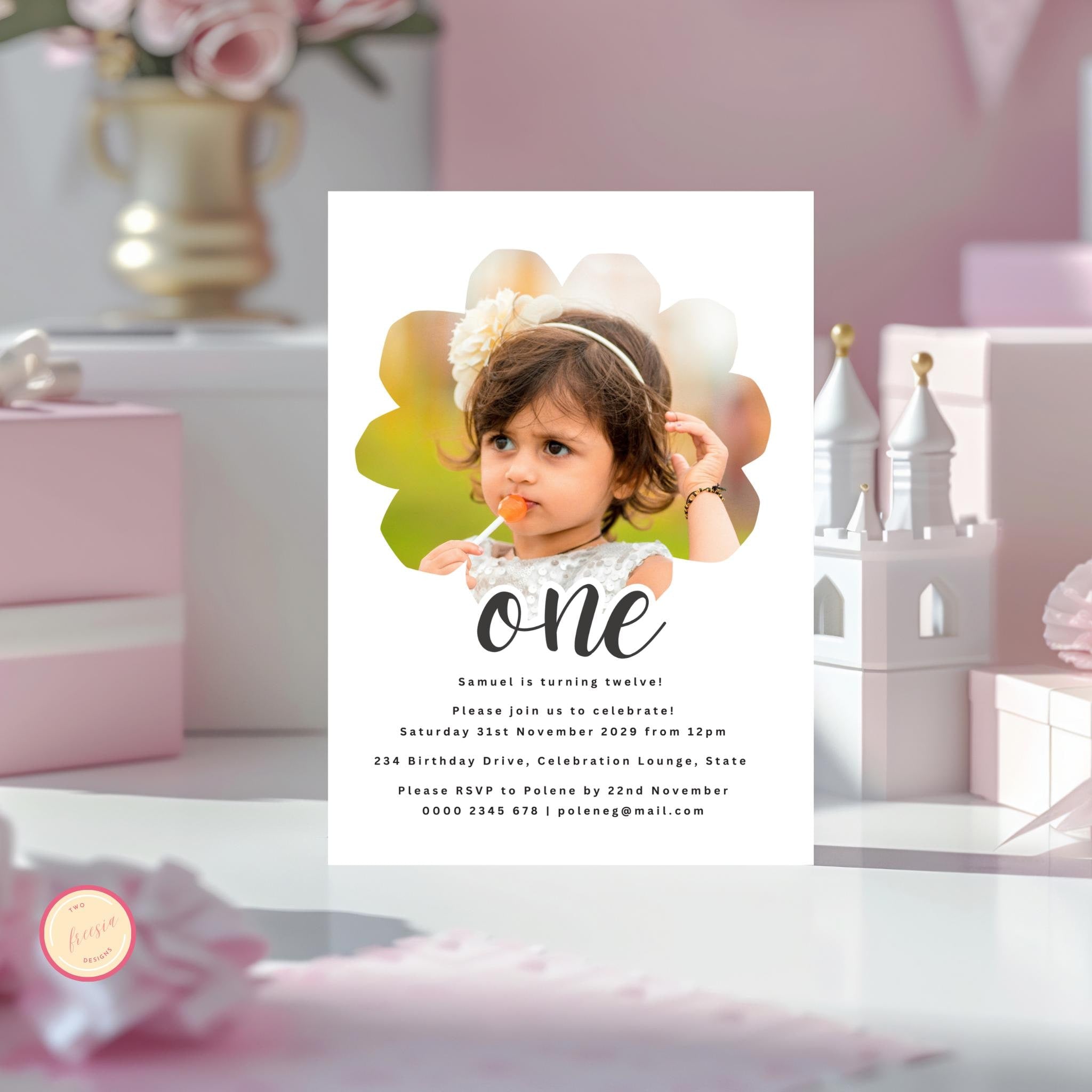 Editable 1st Birthday Photo Invitation