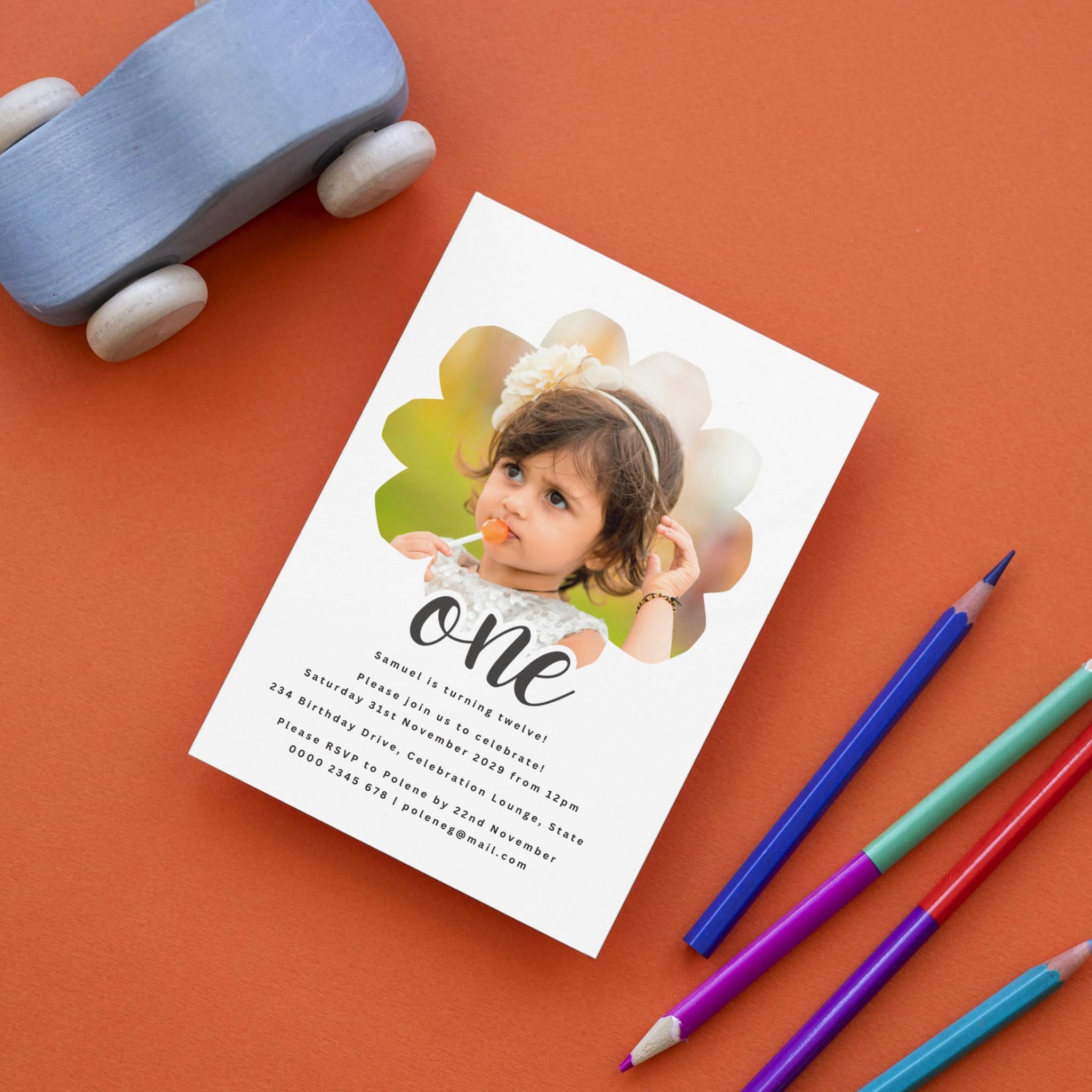 Editable 1st Birthday Photo Invitation