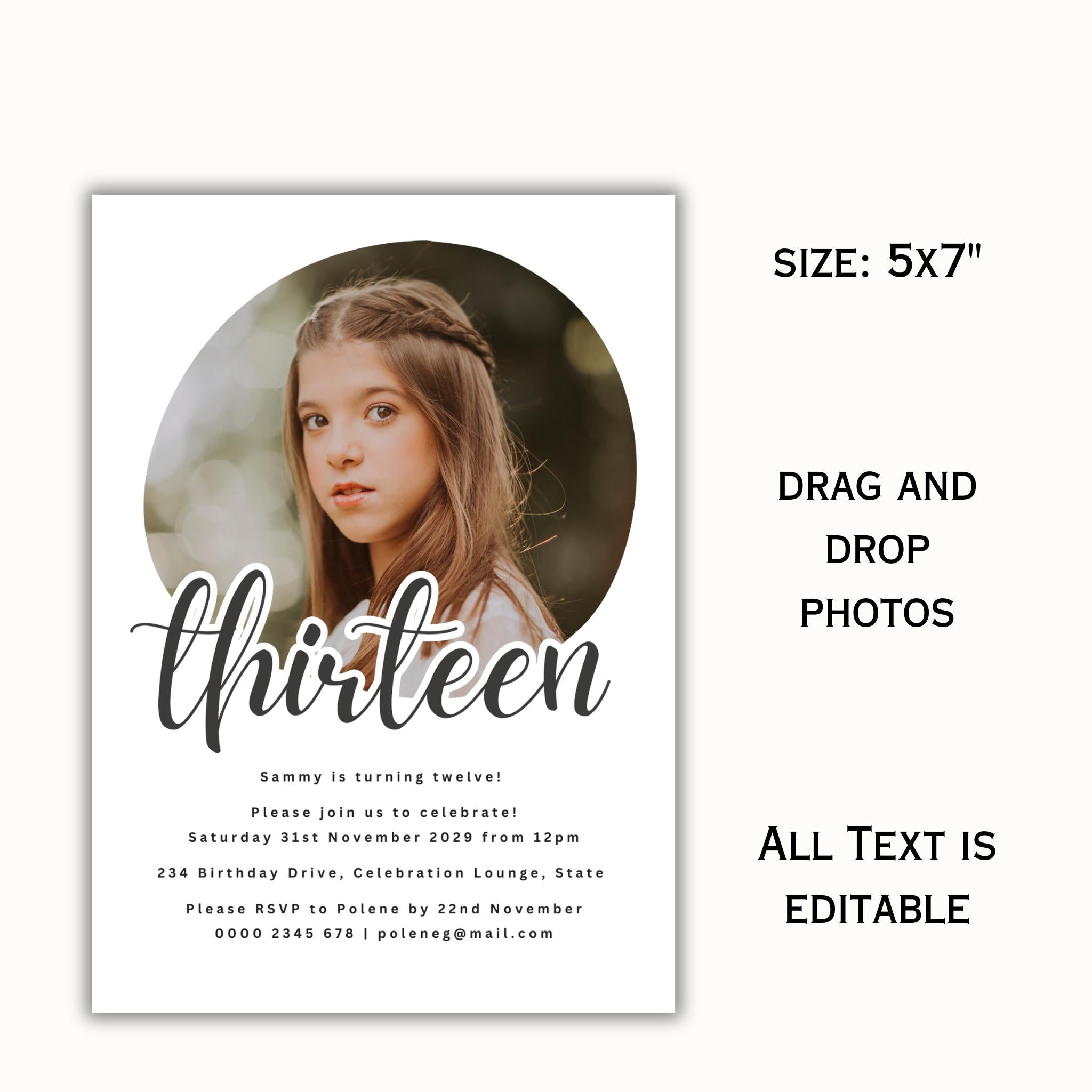 13th Birthday Photo Invitation