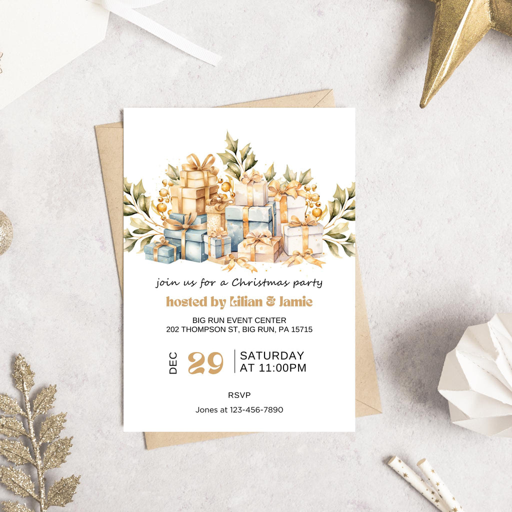 Gold Christmas Party Invitation
