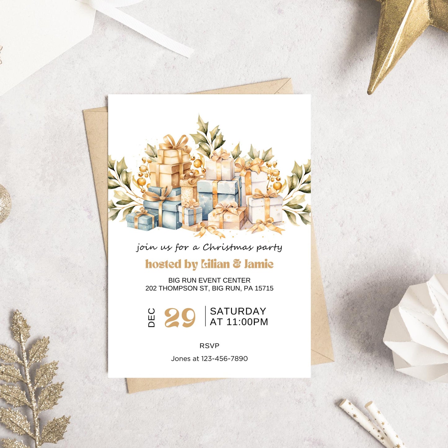 Gold Christmas Party Invitation