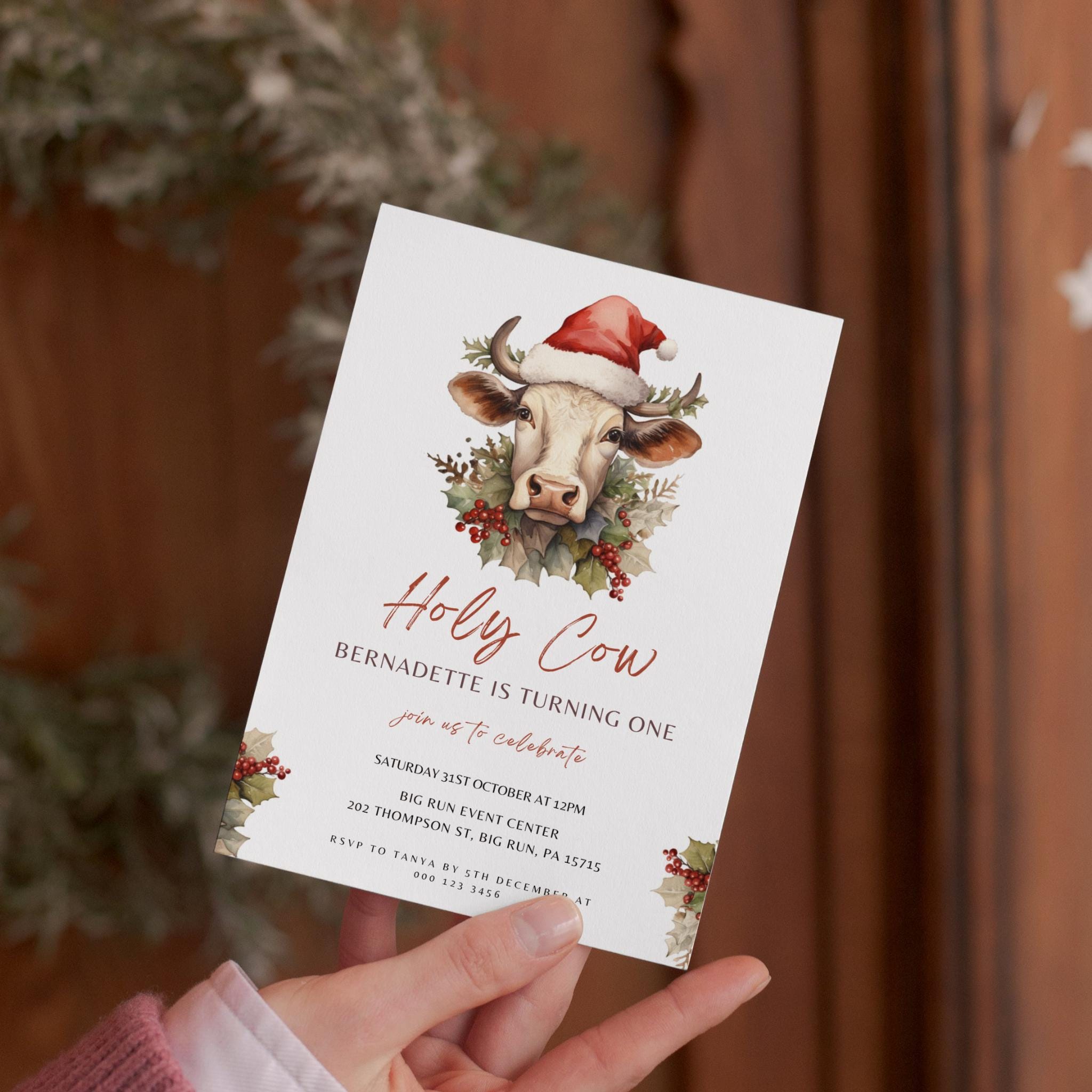 Holy Cow Christmas Birthday Party Invitation