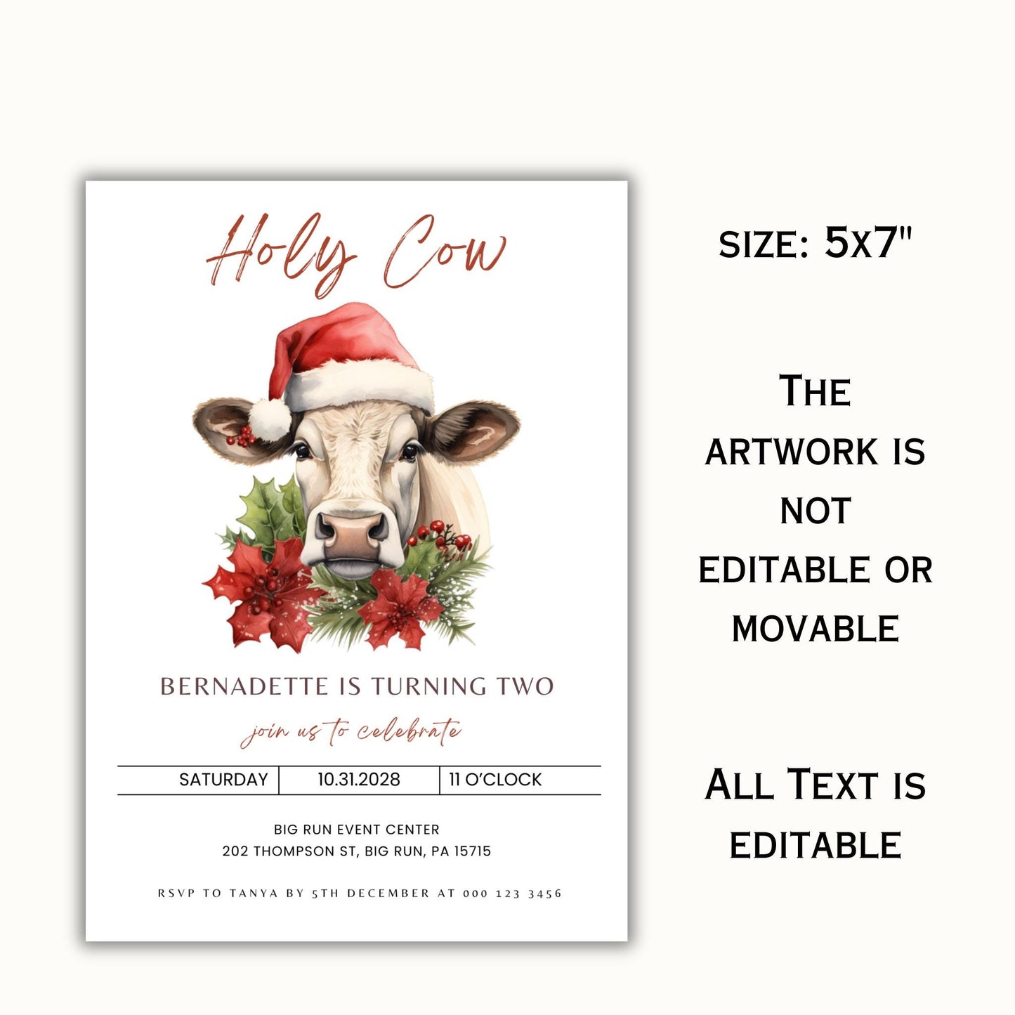 Holy Cow Christmas Birthday Invitation