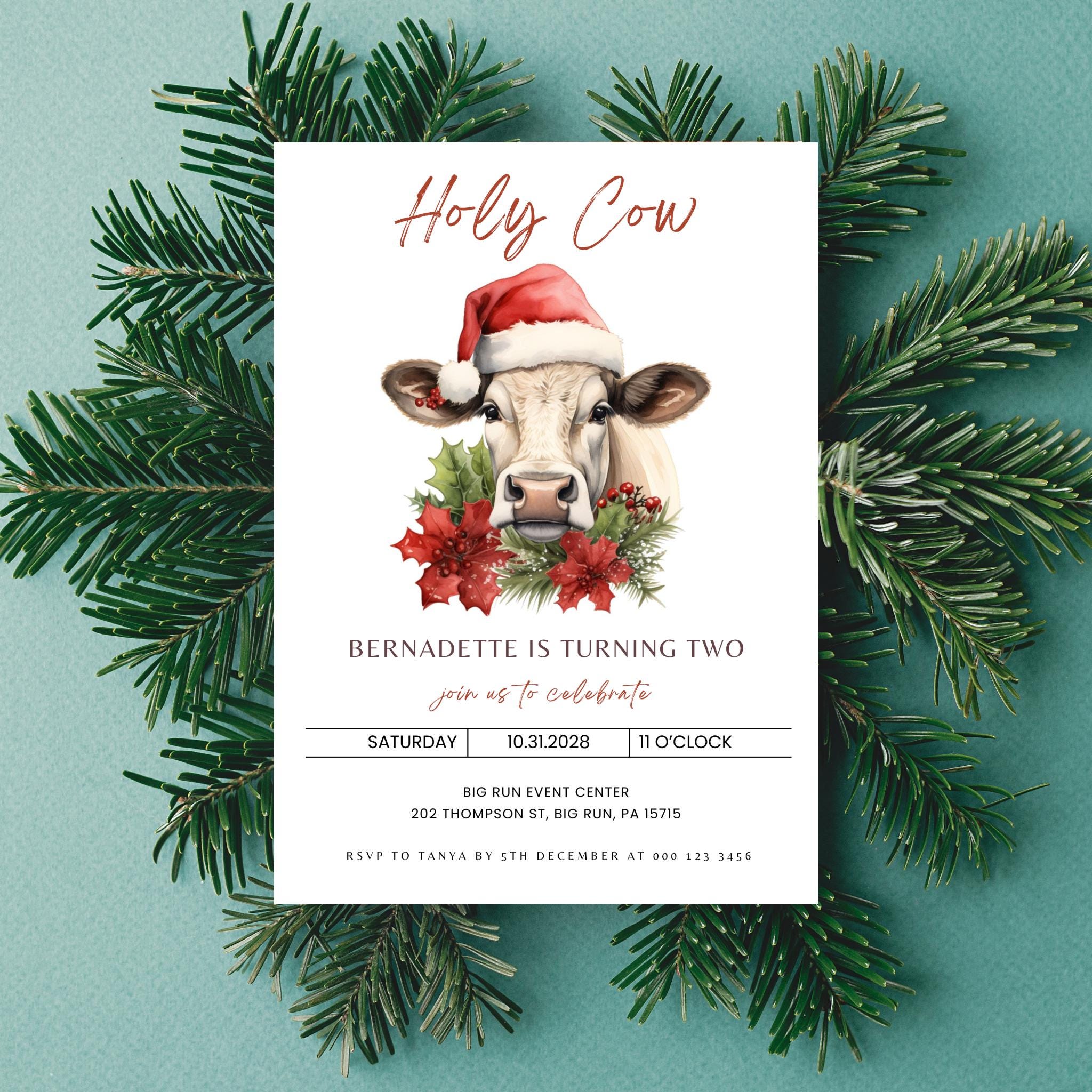 Holy Cow Christmas Birthday Invitation