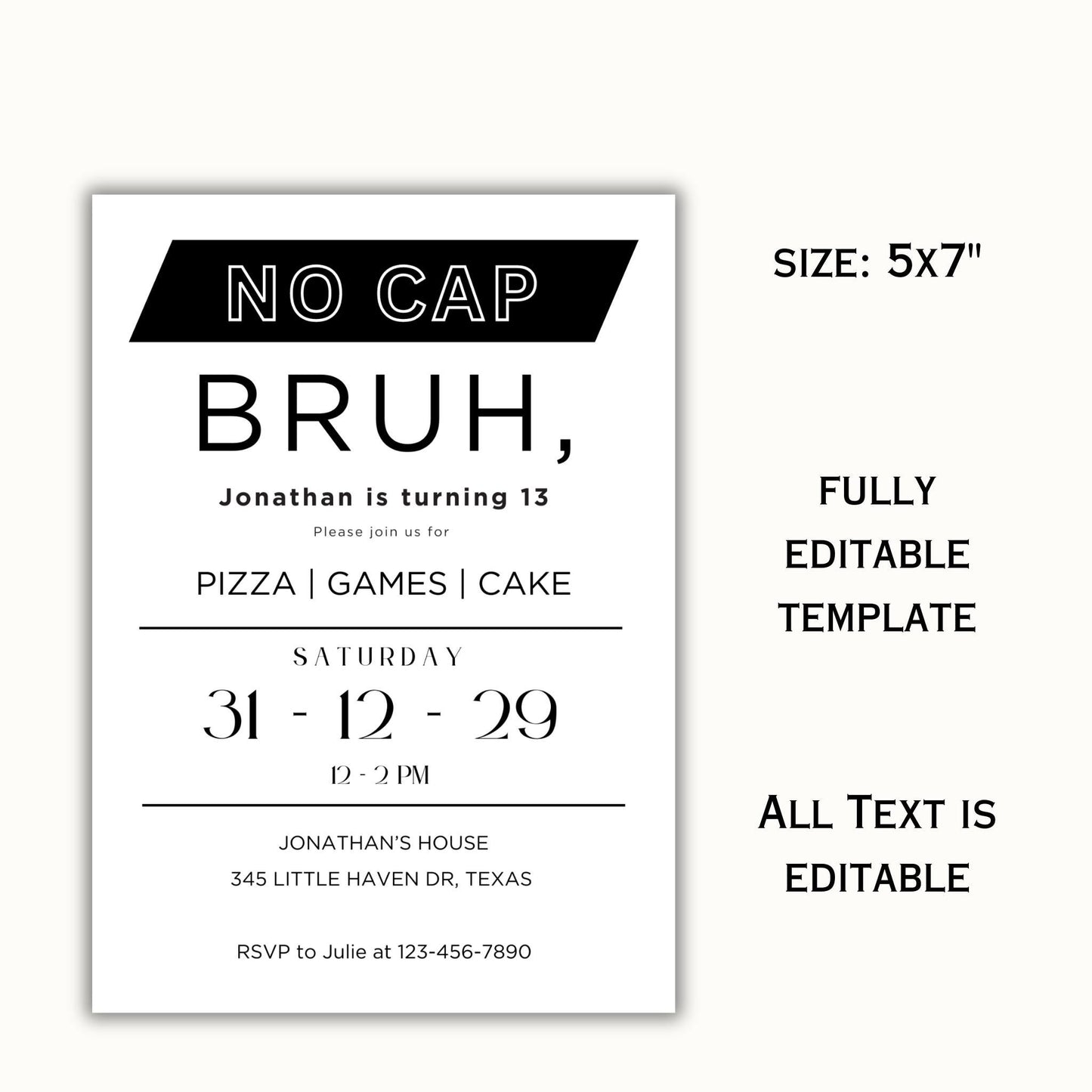 No Cap Bruh, Birthday Invitation