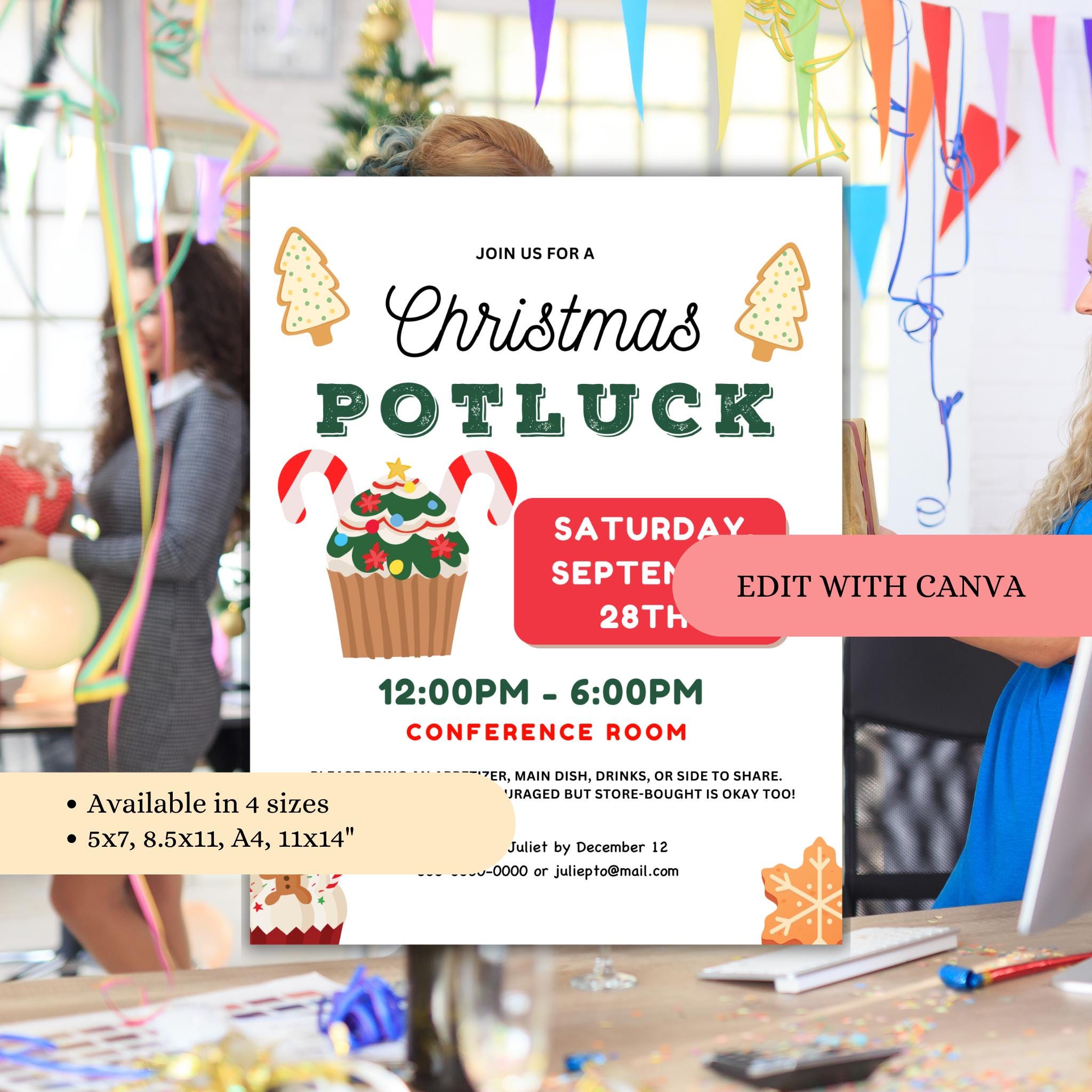 Christmas Potluck Flyer and Sign Up Form Template