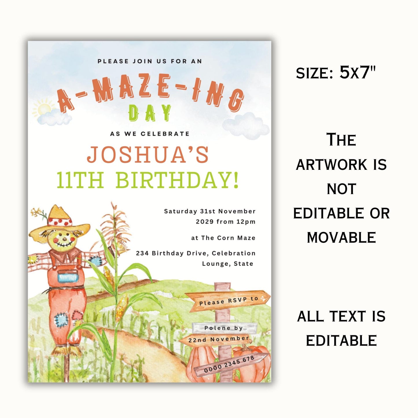 Editable Corn Maze Birthday Invitation