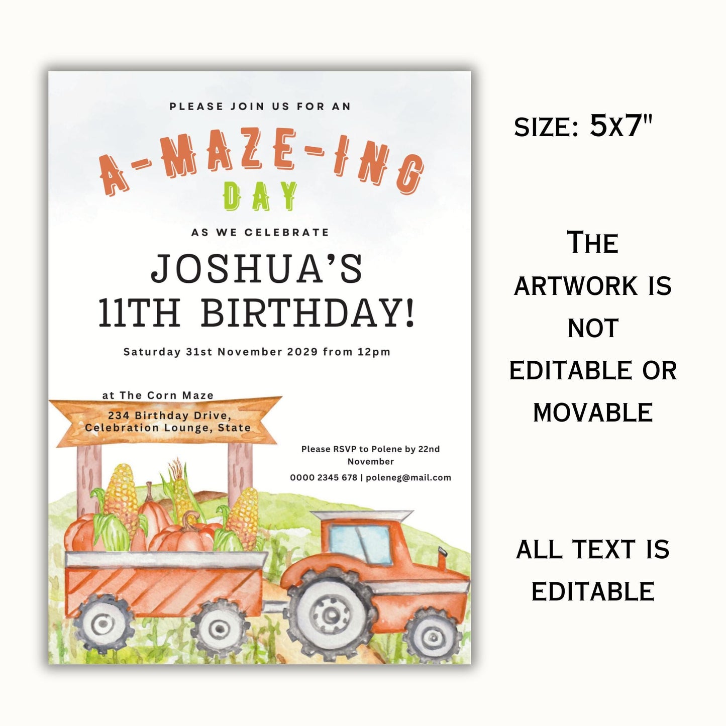 Corn Maze Birthday Invitation