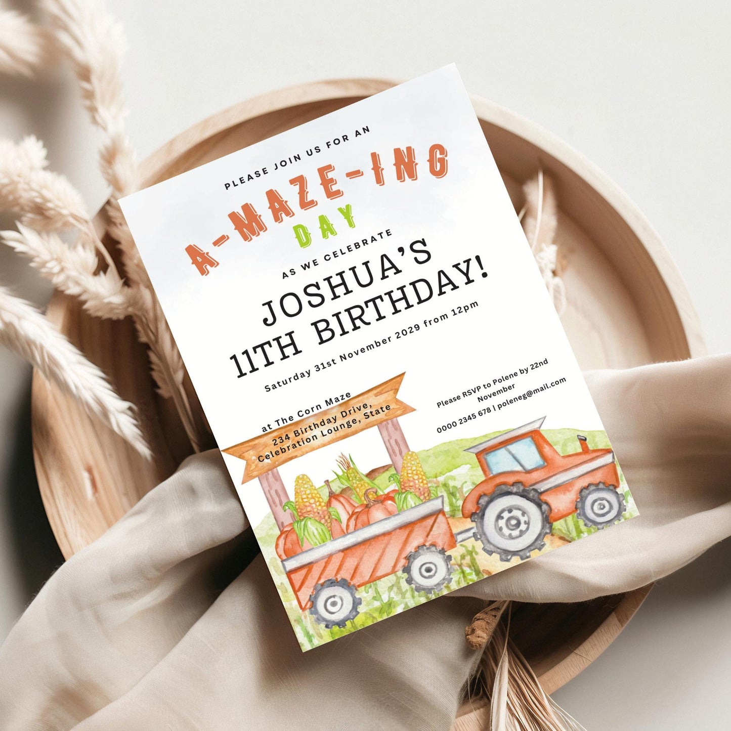 Corn Maze Birthday Invitation
