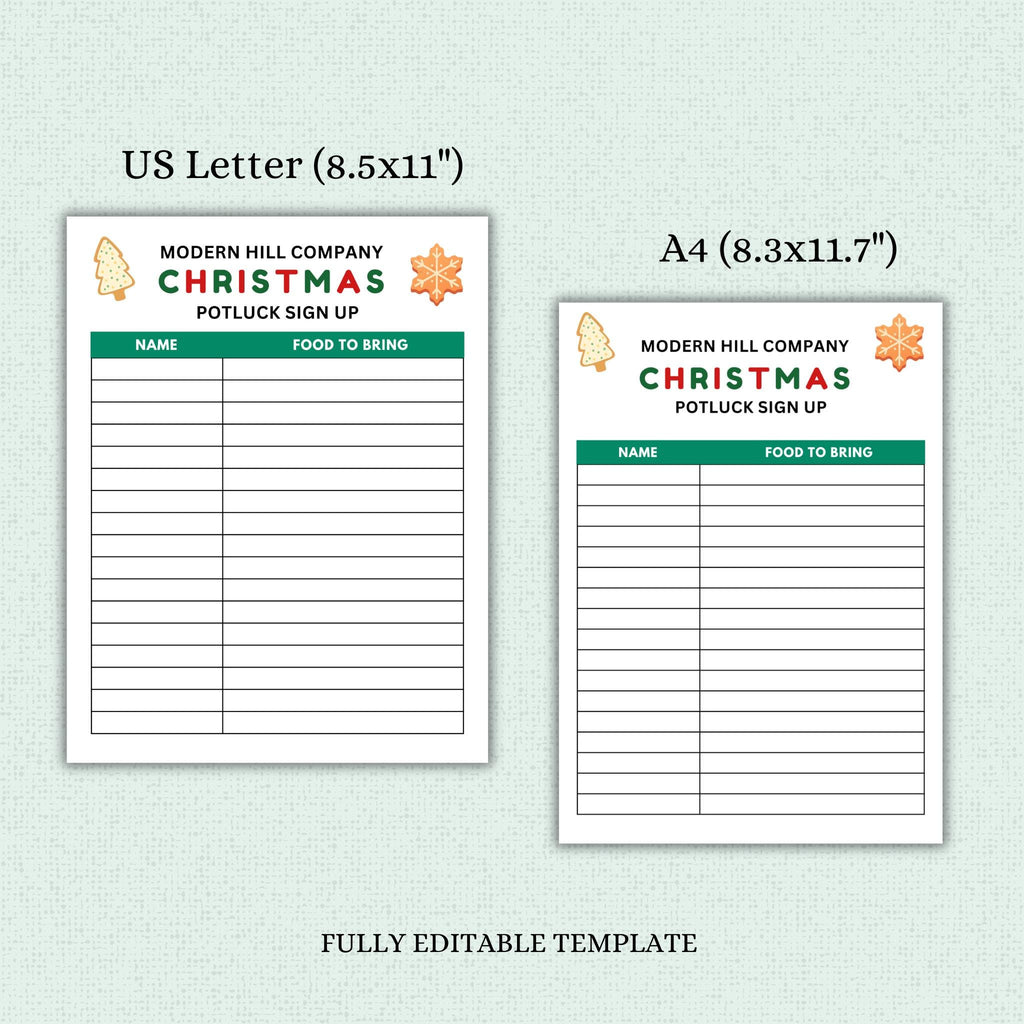 Christmas Potluck Flyer and Sign Up Form Template