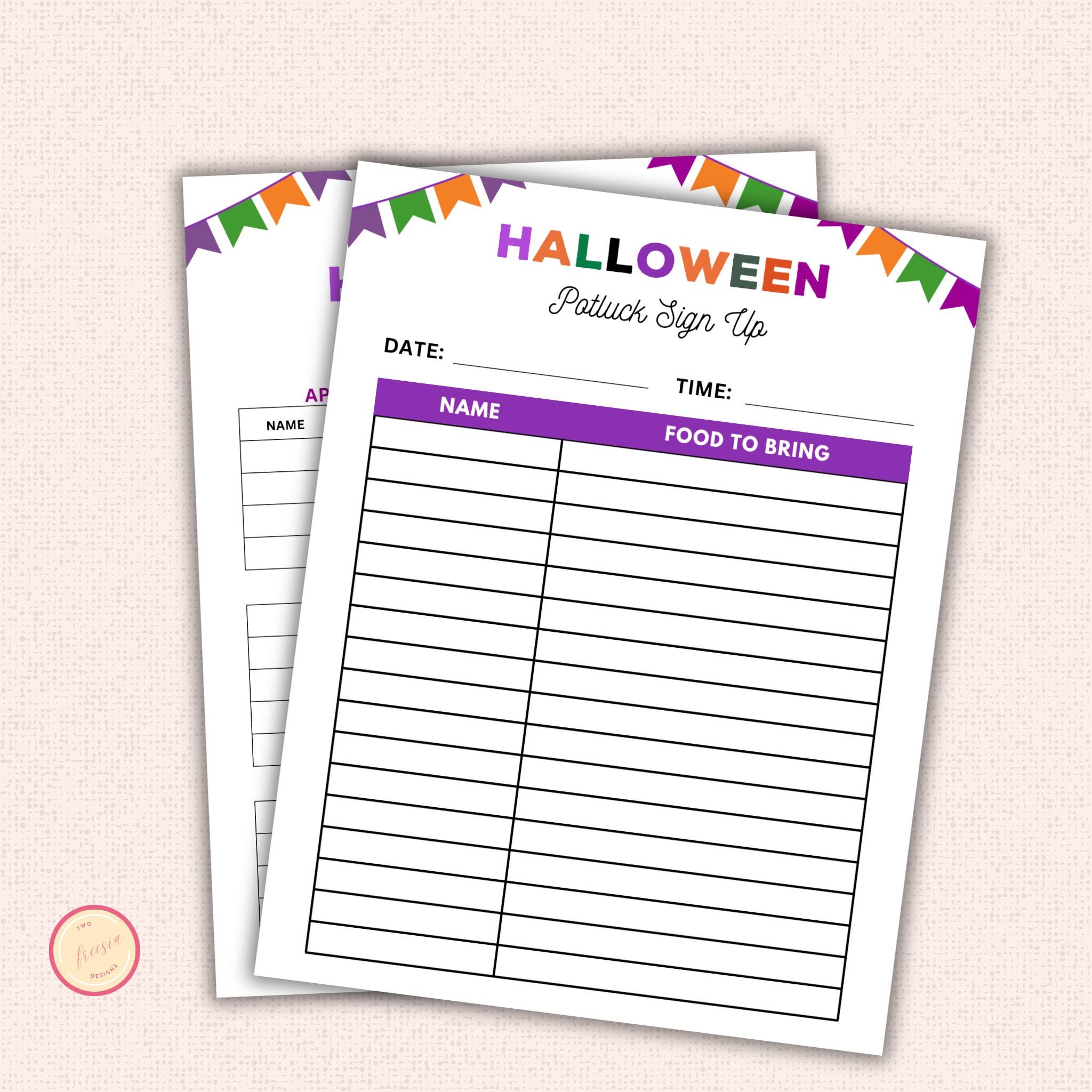 Halloween Potluck Sign-Up Sheet Template