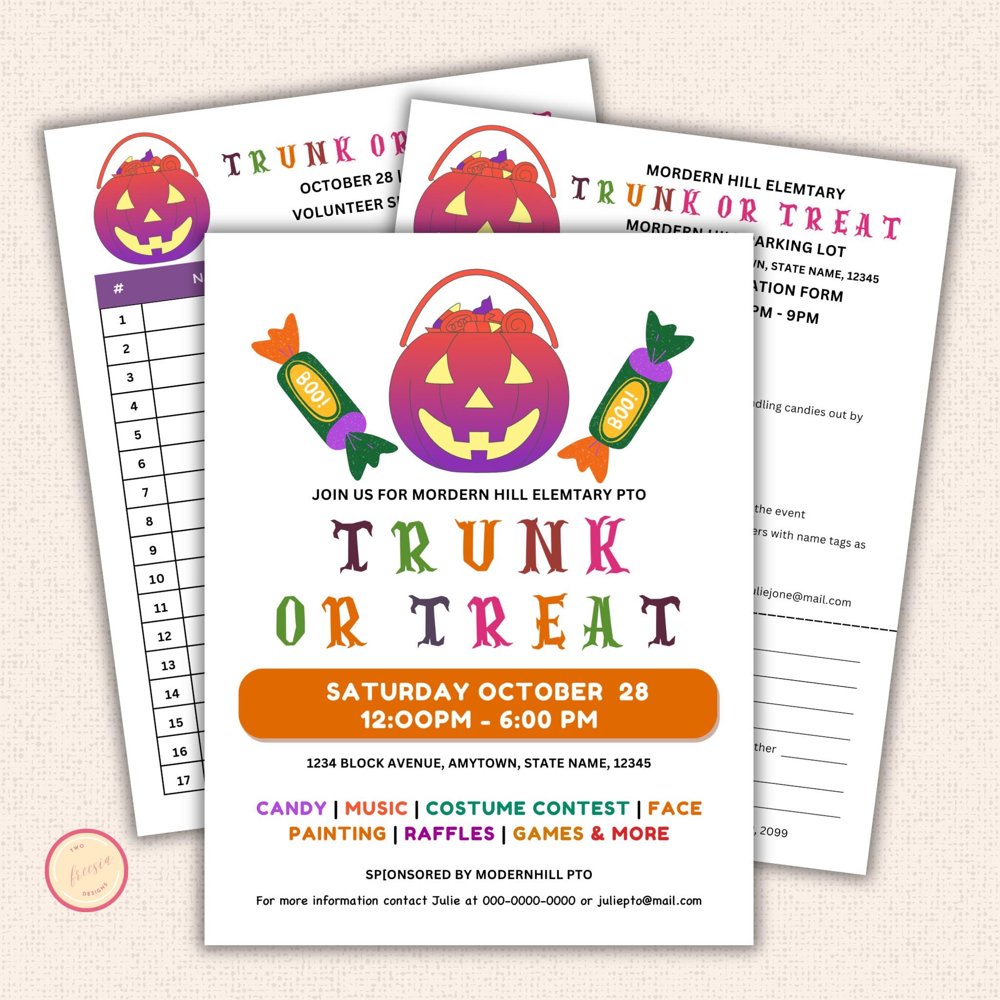 Halloween Trunk or Treat Flyer & Sign Up Sheet Template Bundle