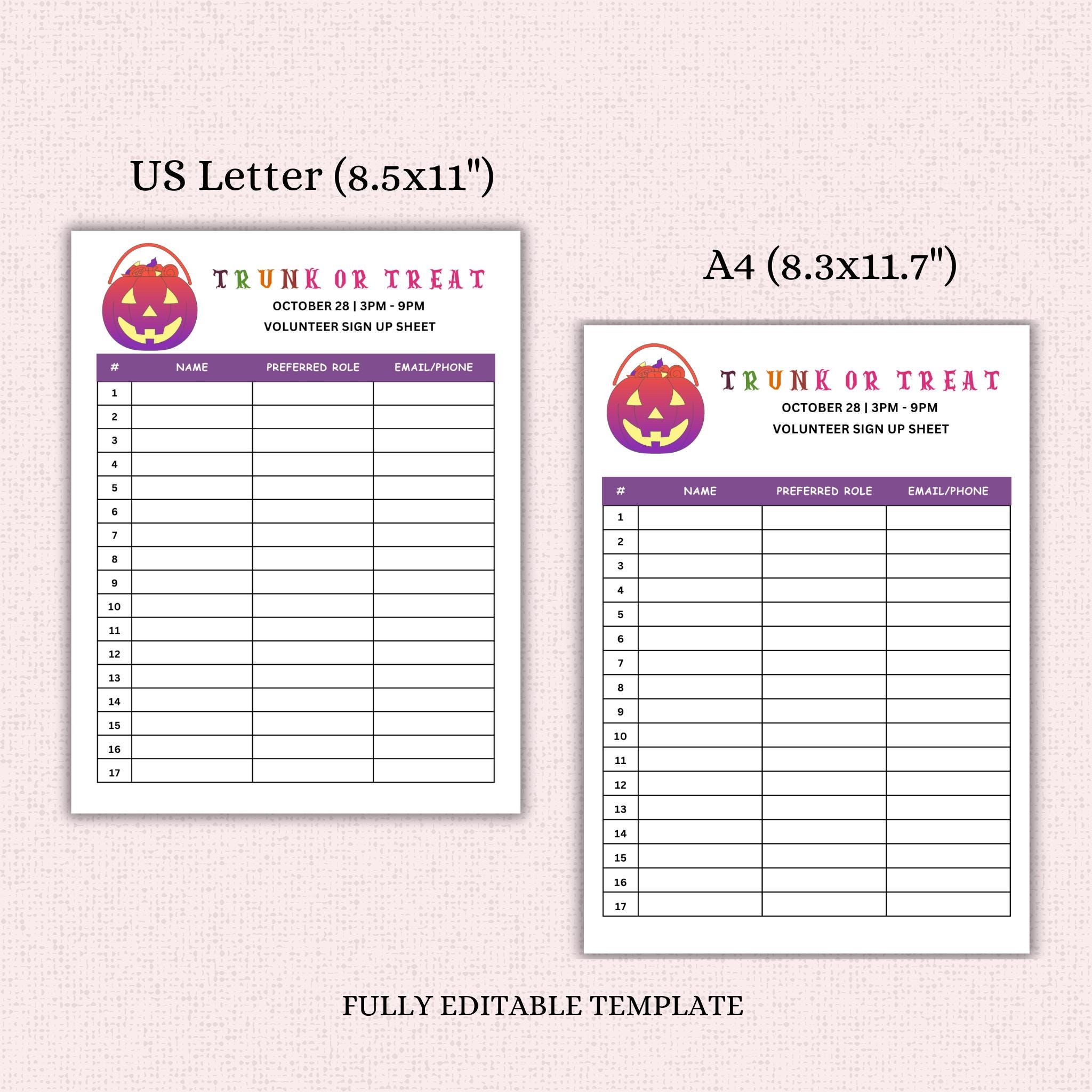 Truck or Treat Sign Up Sheet Template