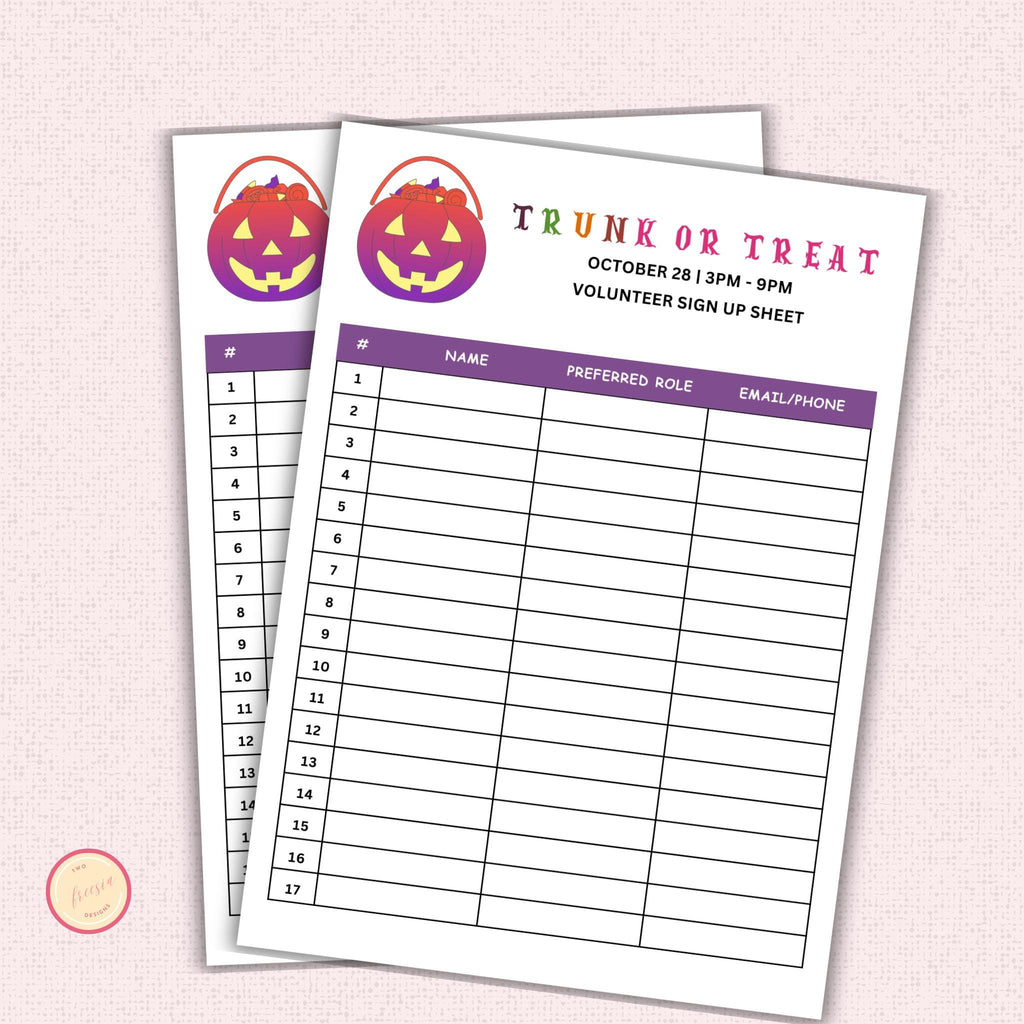 Truck or Treat Sign Up Sheet Template