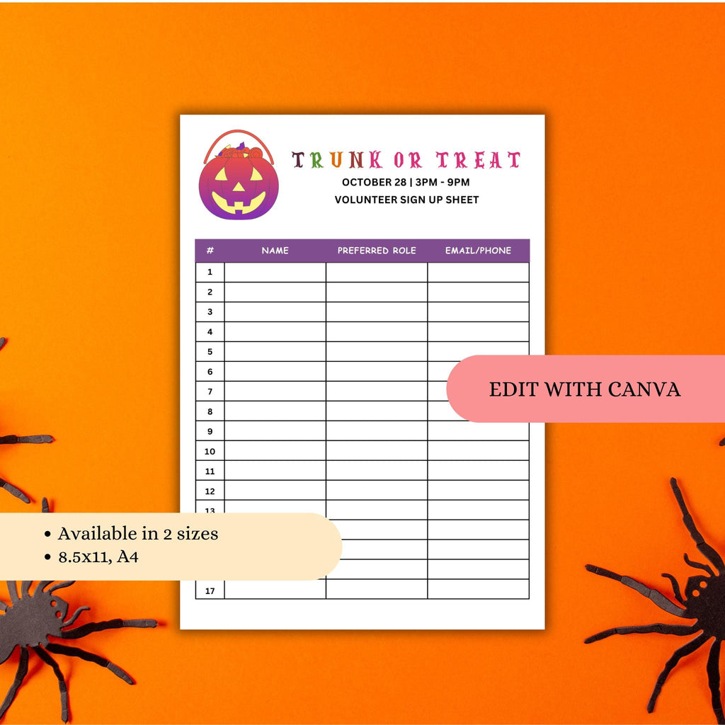 Truck or Treat Sign Up Sheet Template