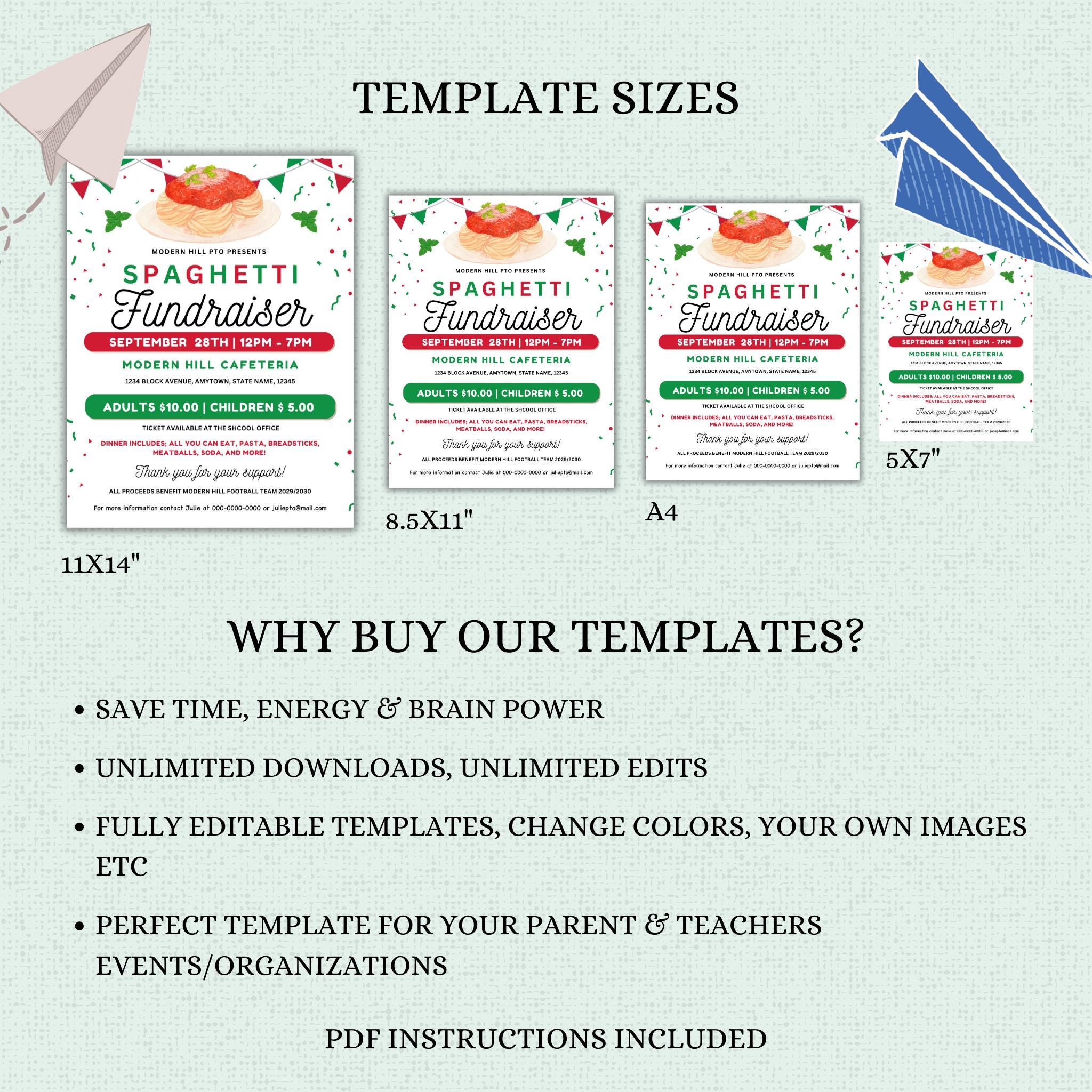 Spaghetti Dinner Fundraiser Flyer and Ticket Template