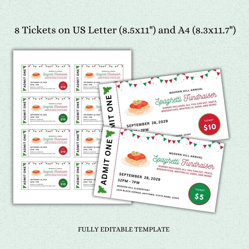 Spaghetti Dinner Fundraiser Flyer and Ticket Template