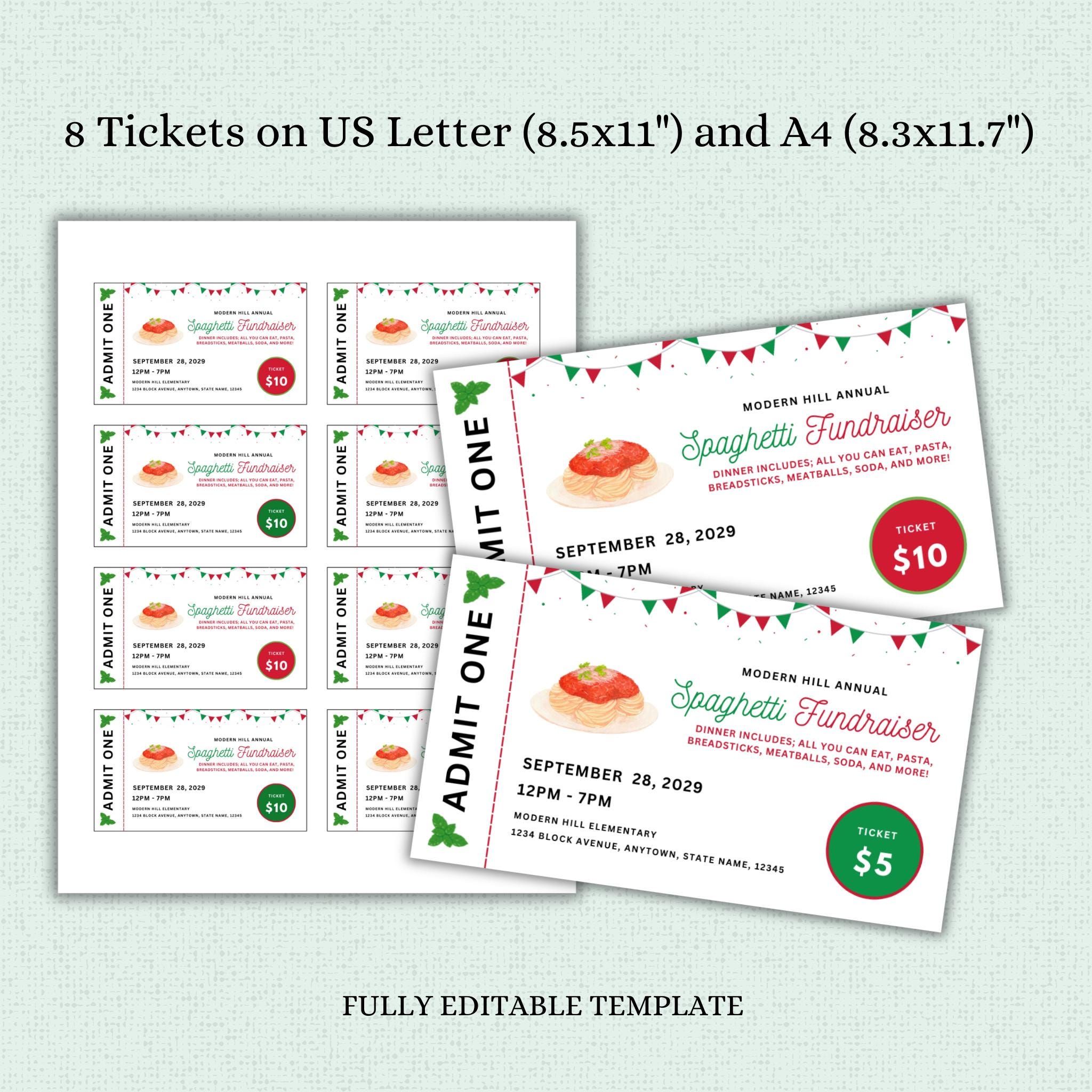 Spaghetti Dinner Fundraiser Flyer and Ticket Template