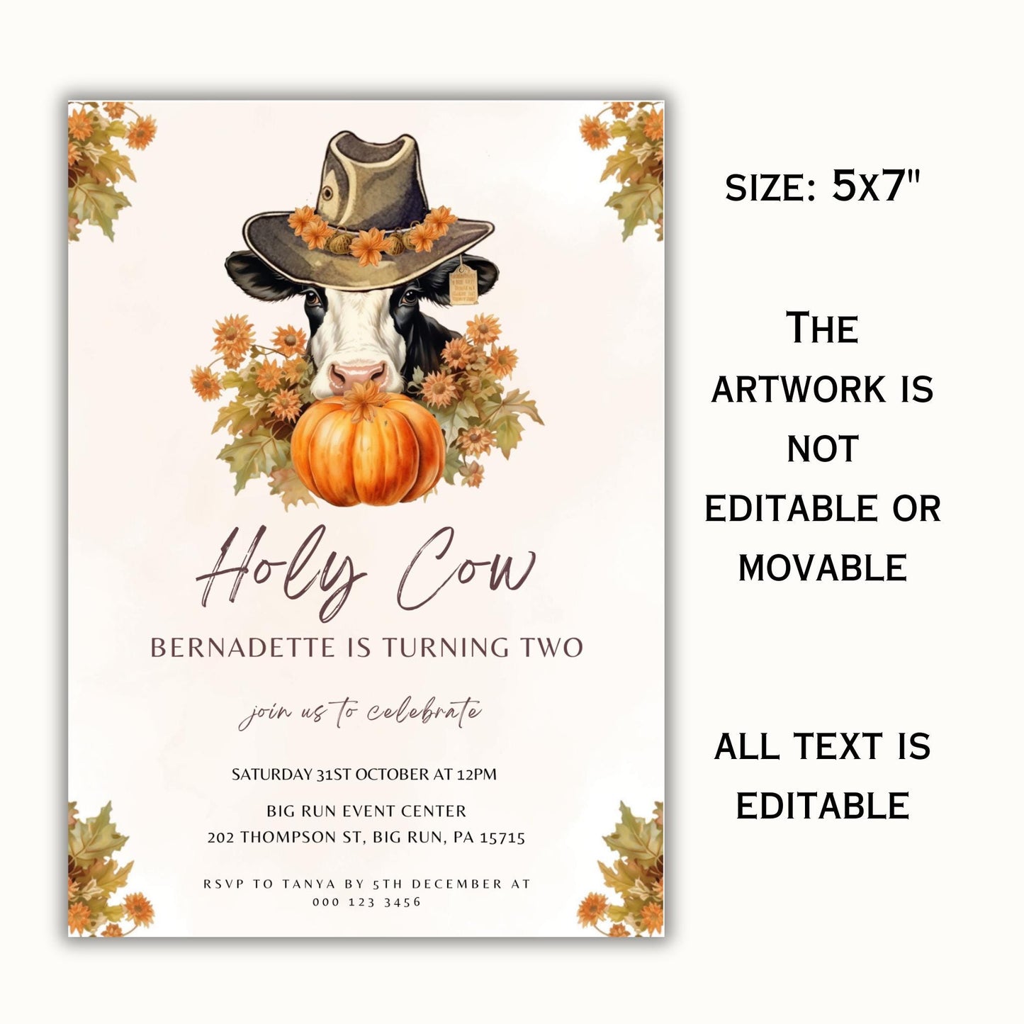 Holy Cow Pumpkin Birthday Party Invitation