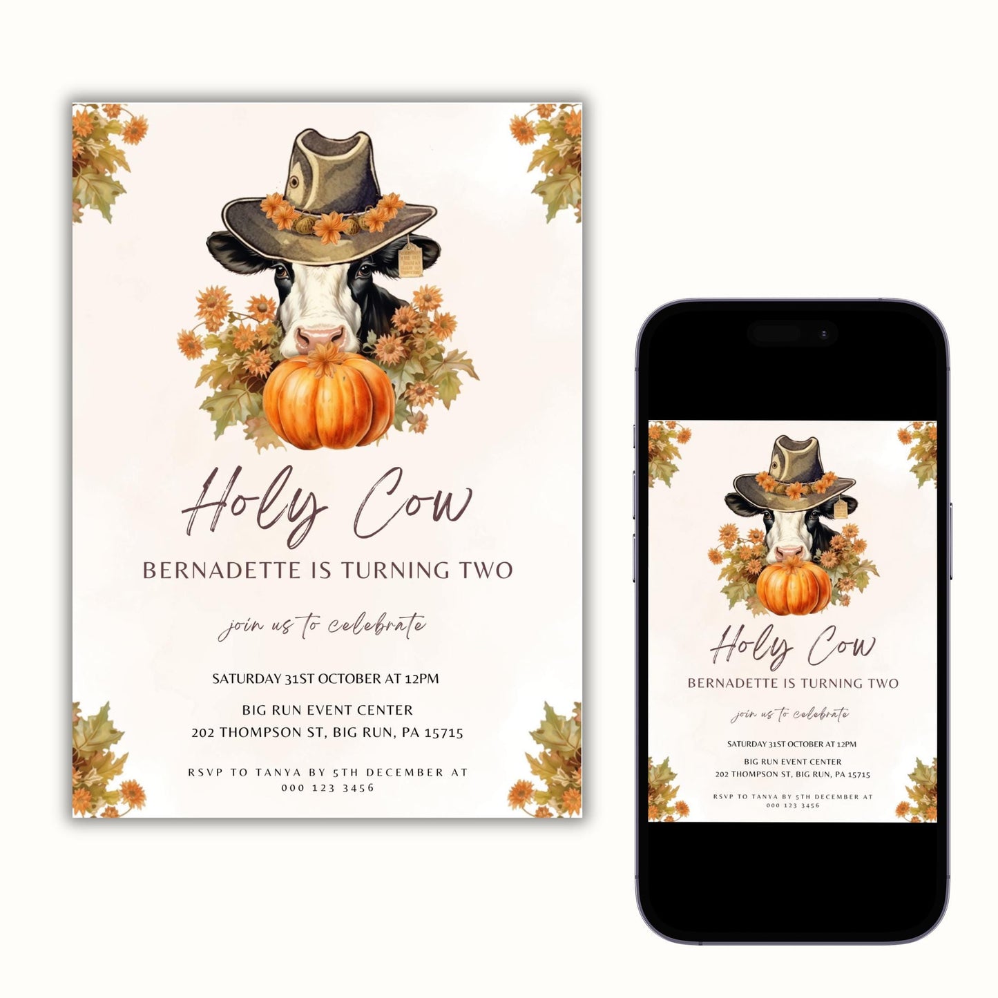 Holy Cow Pumpkin Birthday Party Invitation