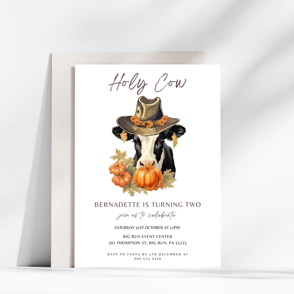 Editable Holy Cow Pumpkin Birthday Party Invitation