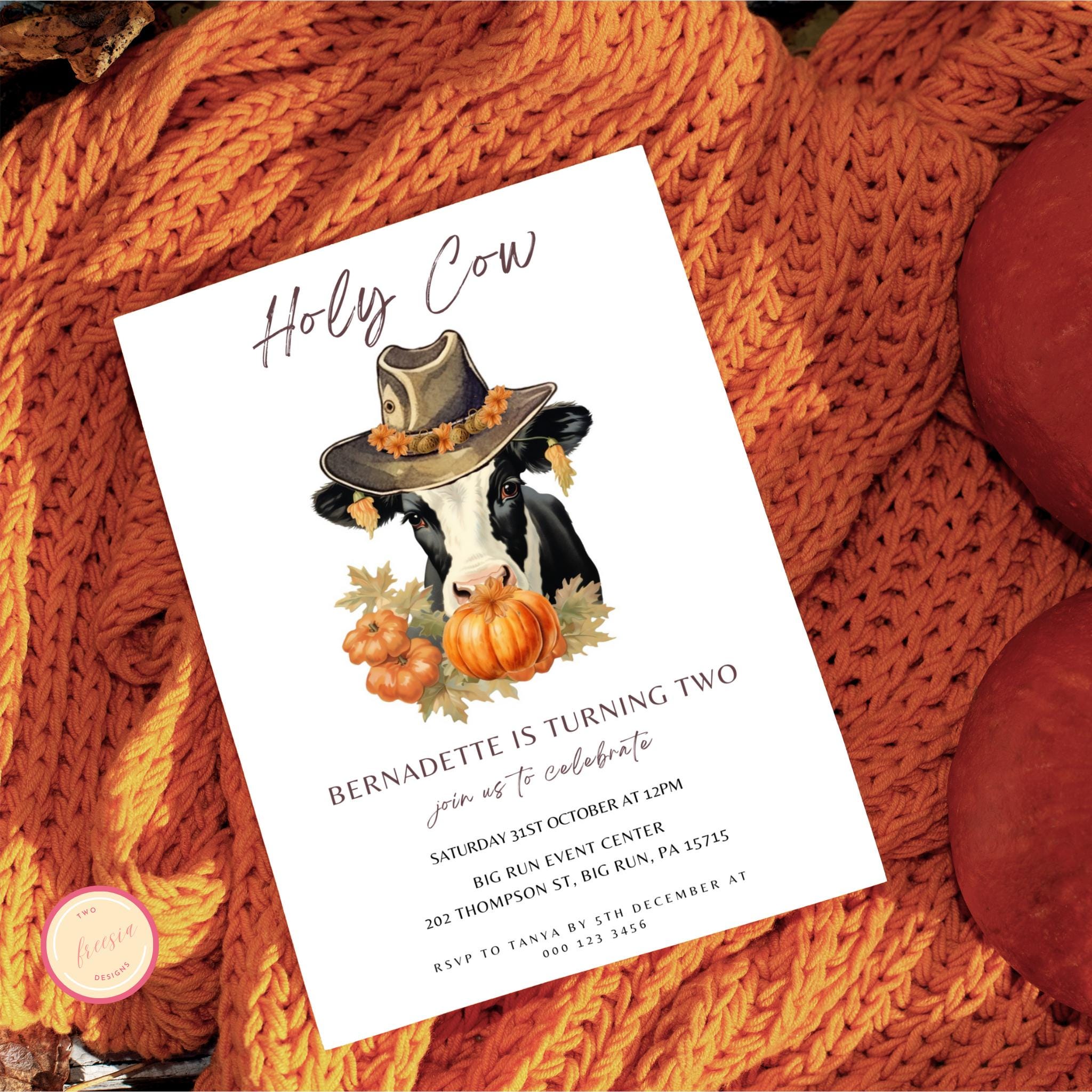 Editable Holy Cow Pumpkin Birthday Party Invitation