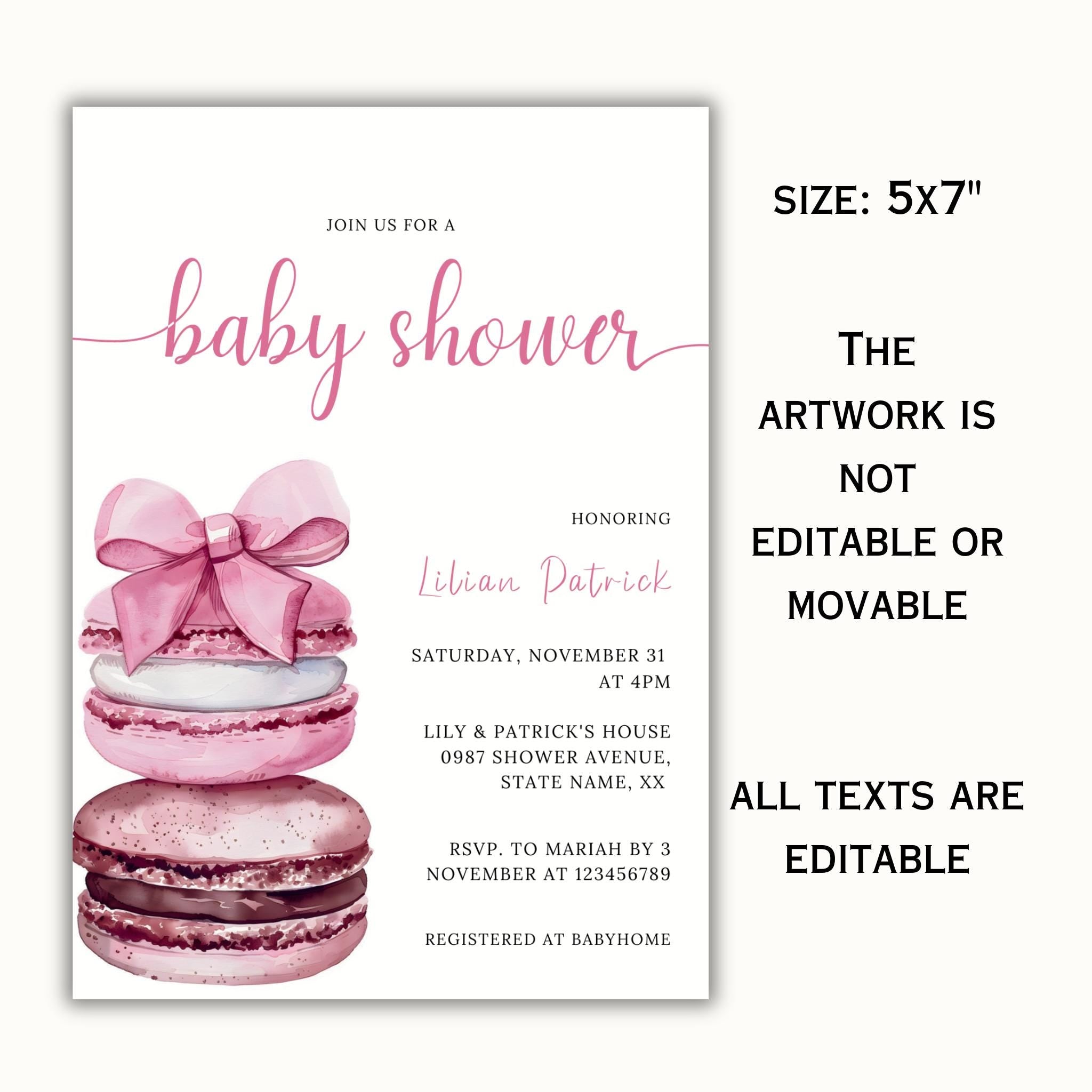 Pink Bow & Macaron Baby Shower Invitation