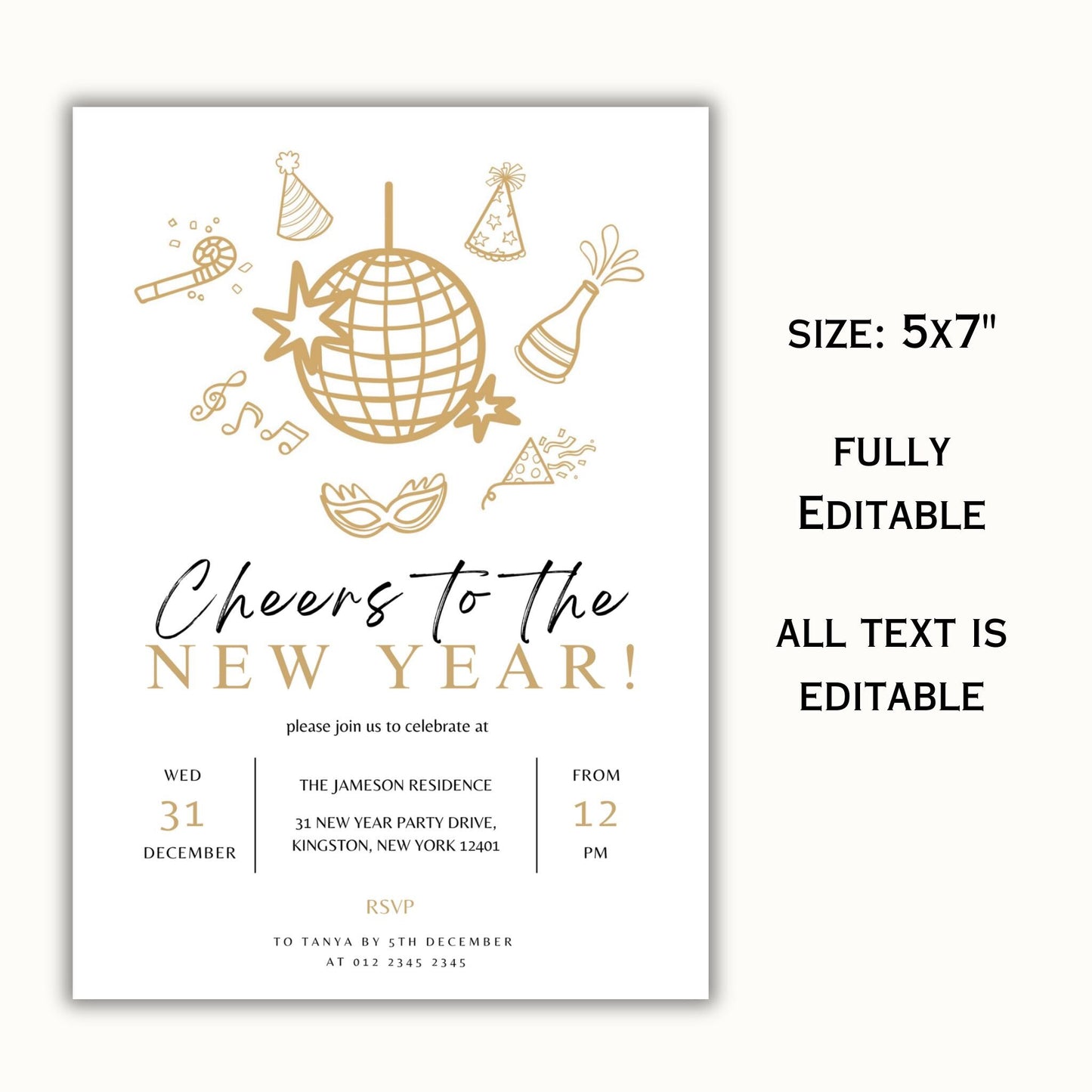 Gold Minimalist New Year's Eve Party Invitation
