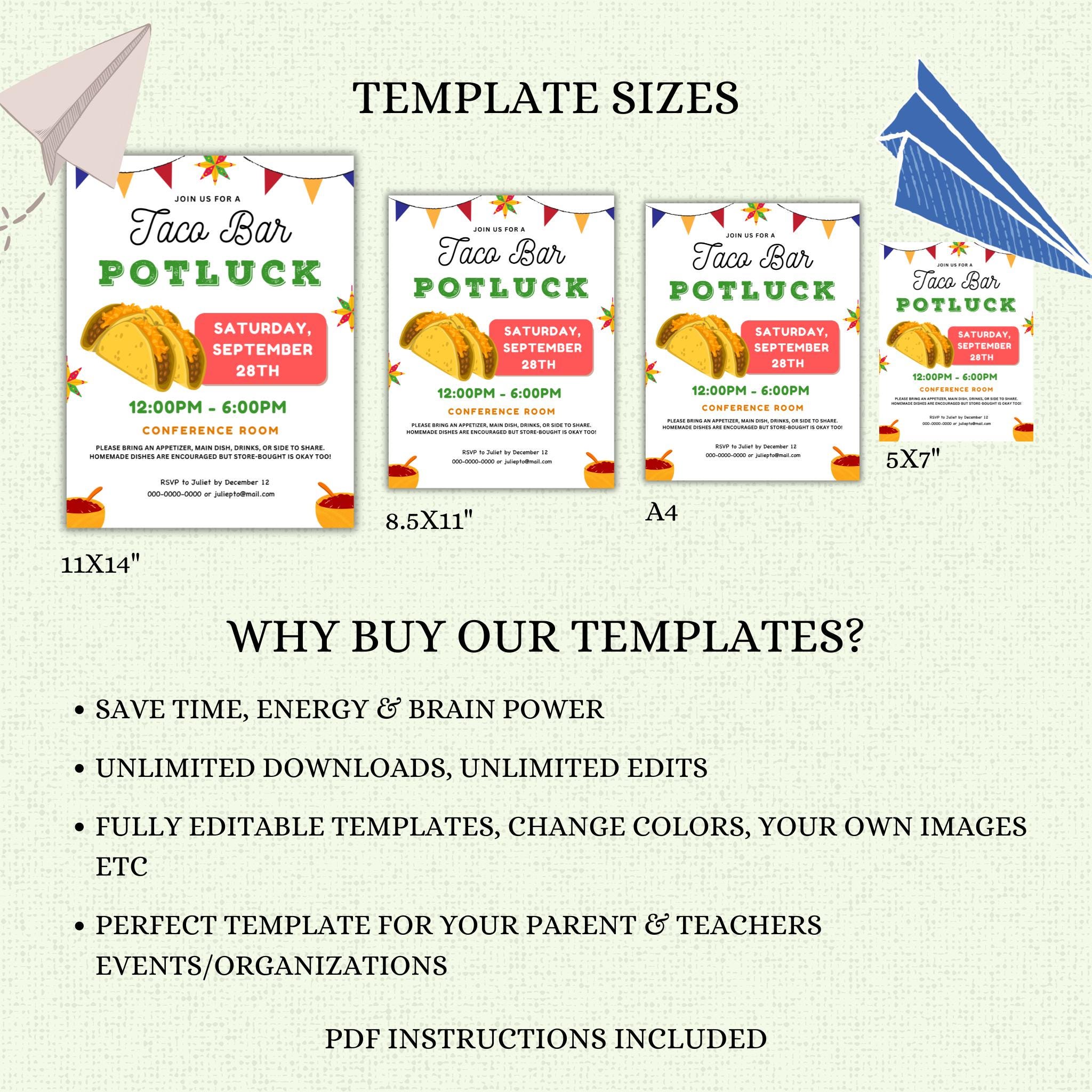 Taco Bar Potluck Flyer Template & Sign-up Sheet